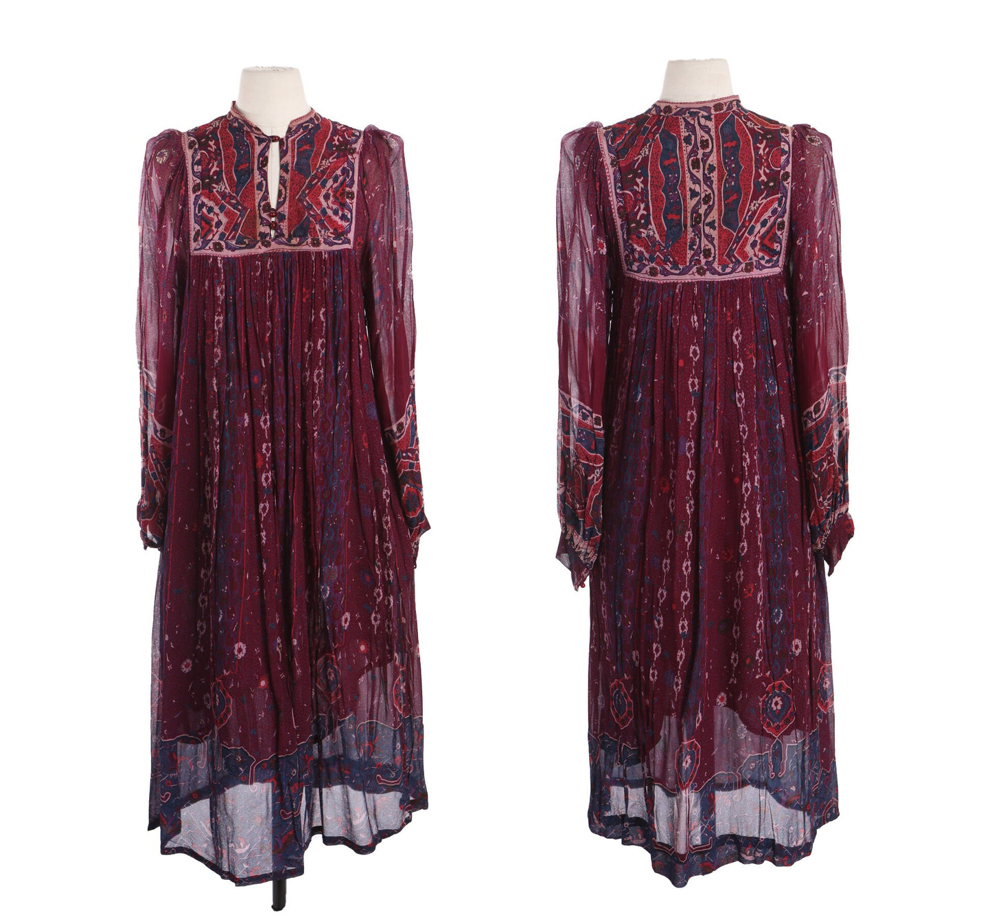Vintage Boho Dress - Made in India by Starina - Floral Print Rayon Fabric - Era 70s - 80s