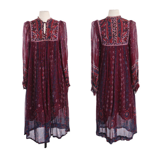 Vintage Boho Dress - Made in India by Starina - Floral Print Rayon Fabric - Era 70s - 80s