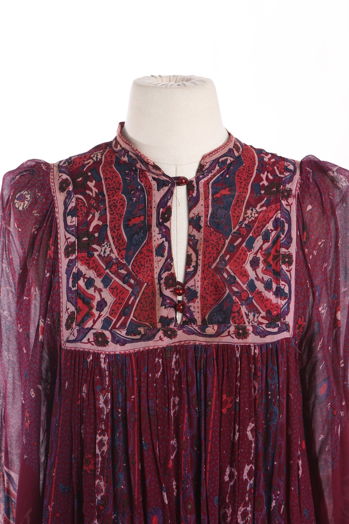 Vintage Boho Dress - Made in India by Starina - Floral Print Rayon Fabric - Era 70s - 80s