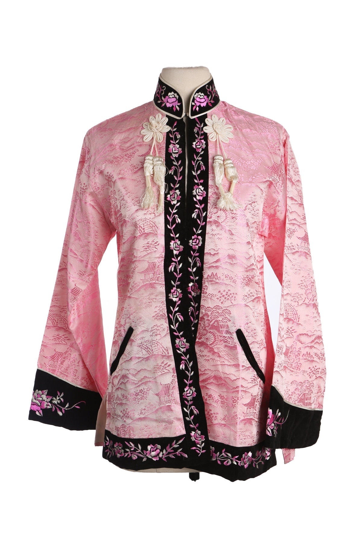 Vintage Cheongsam Jacket - Pink Floral Embroidery