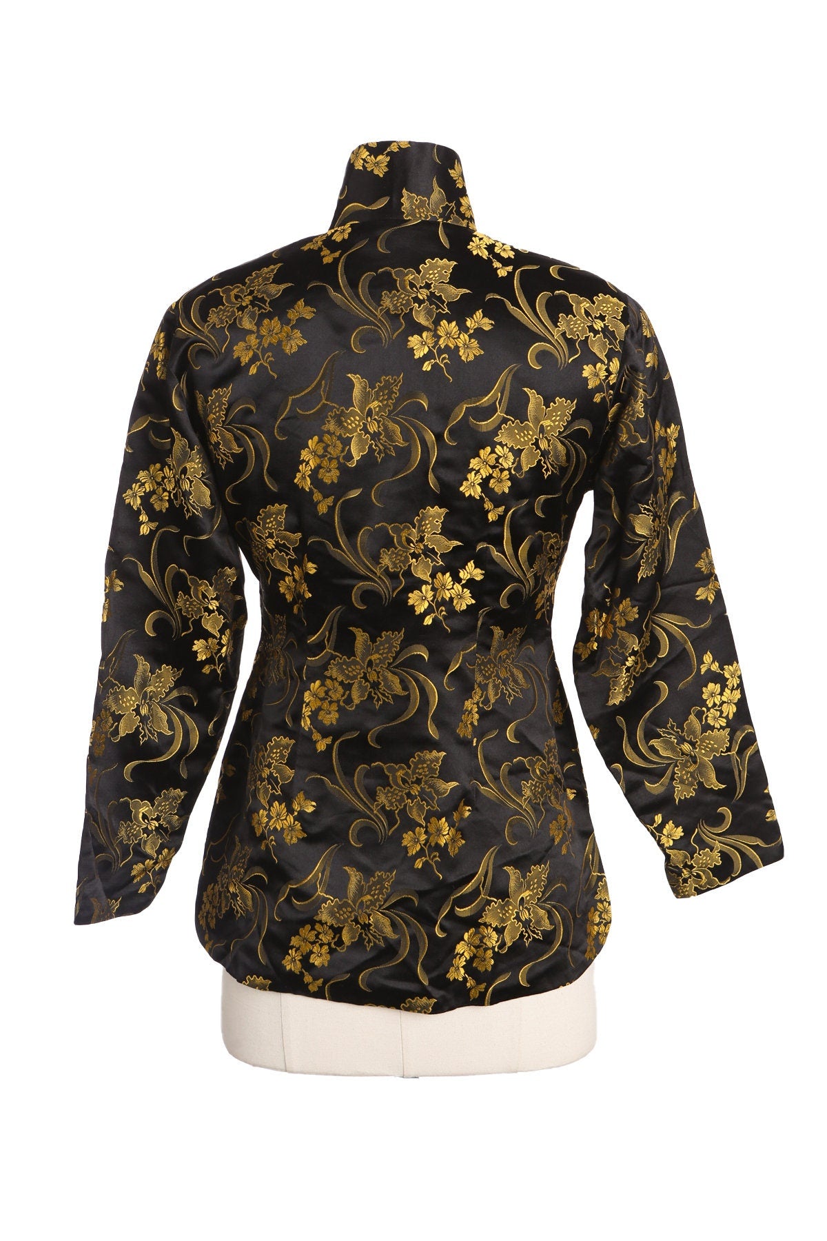 Black Cheongsam Jacket with Yellow Flower Designs
