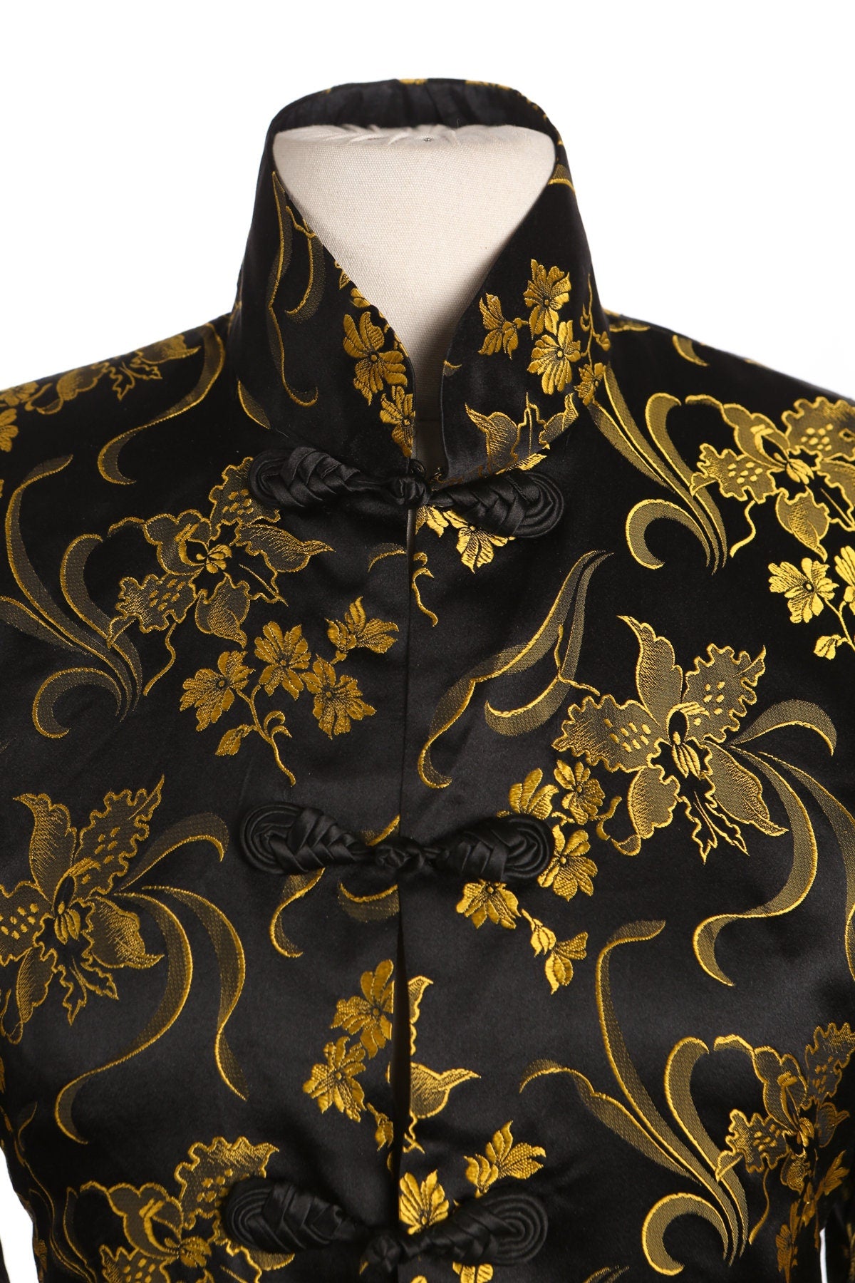 Black Cheongsam Jacket with Yellow Flower Designs