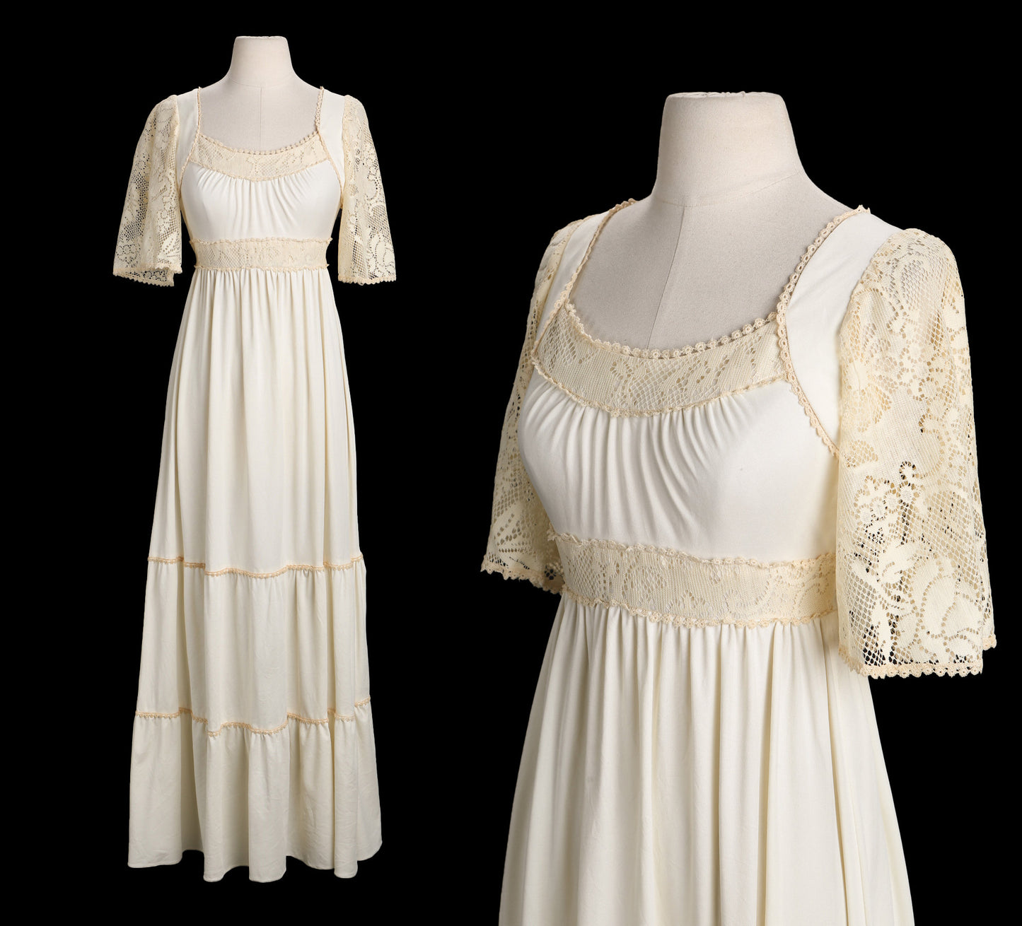 1970s White Poly Shorts Sleeve Summer Dress