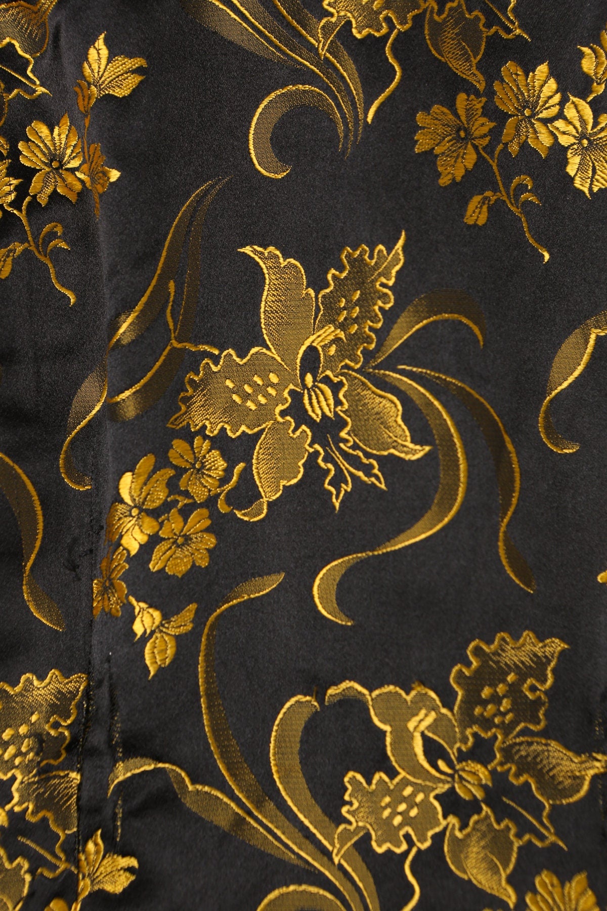 Black Cheongsam Dress with Yellow Flower Print - Era 50s - 60s