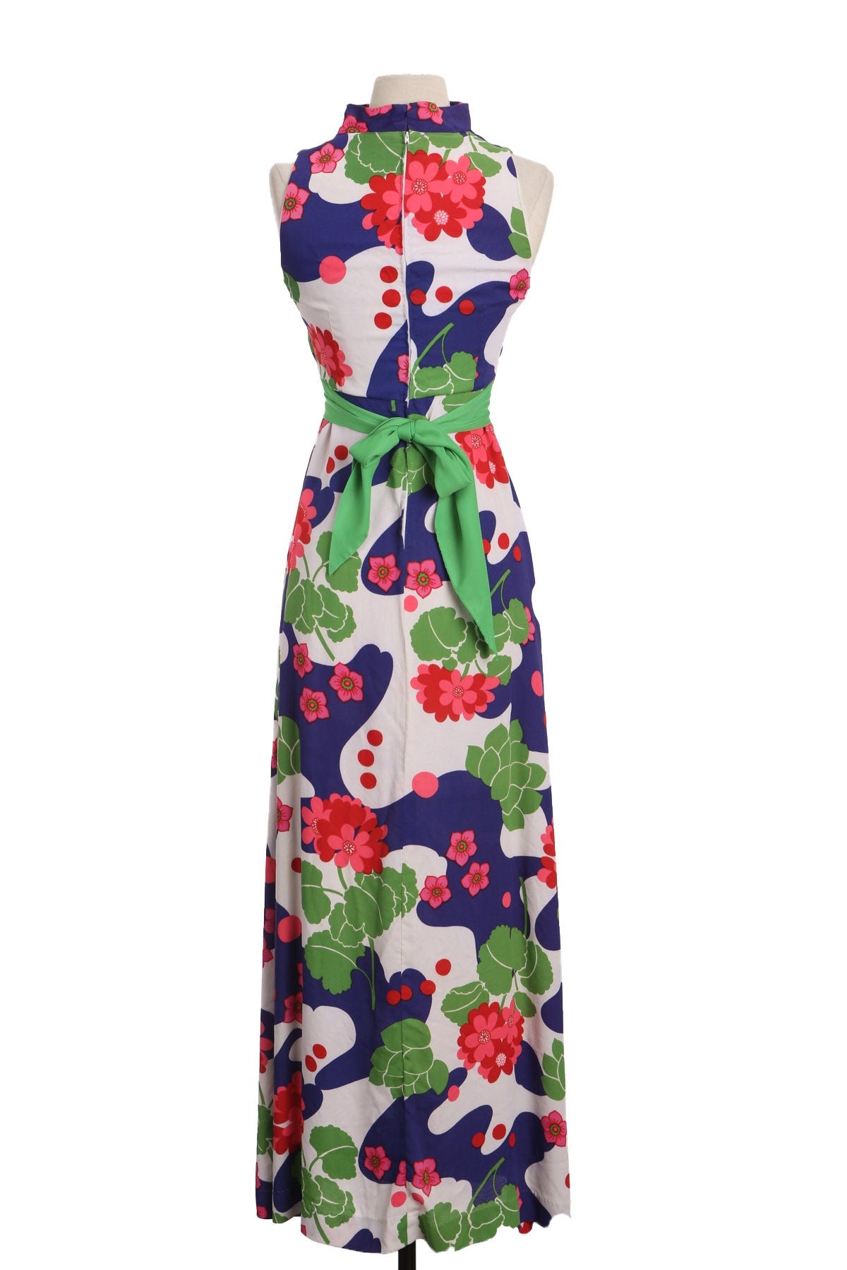 70's Long Floral Print Poly Summer Dress by Jezabelle Creations