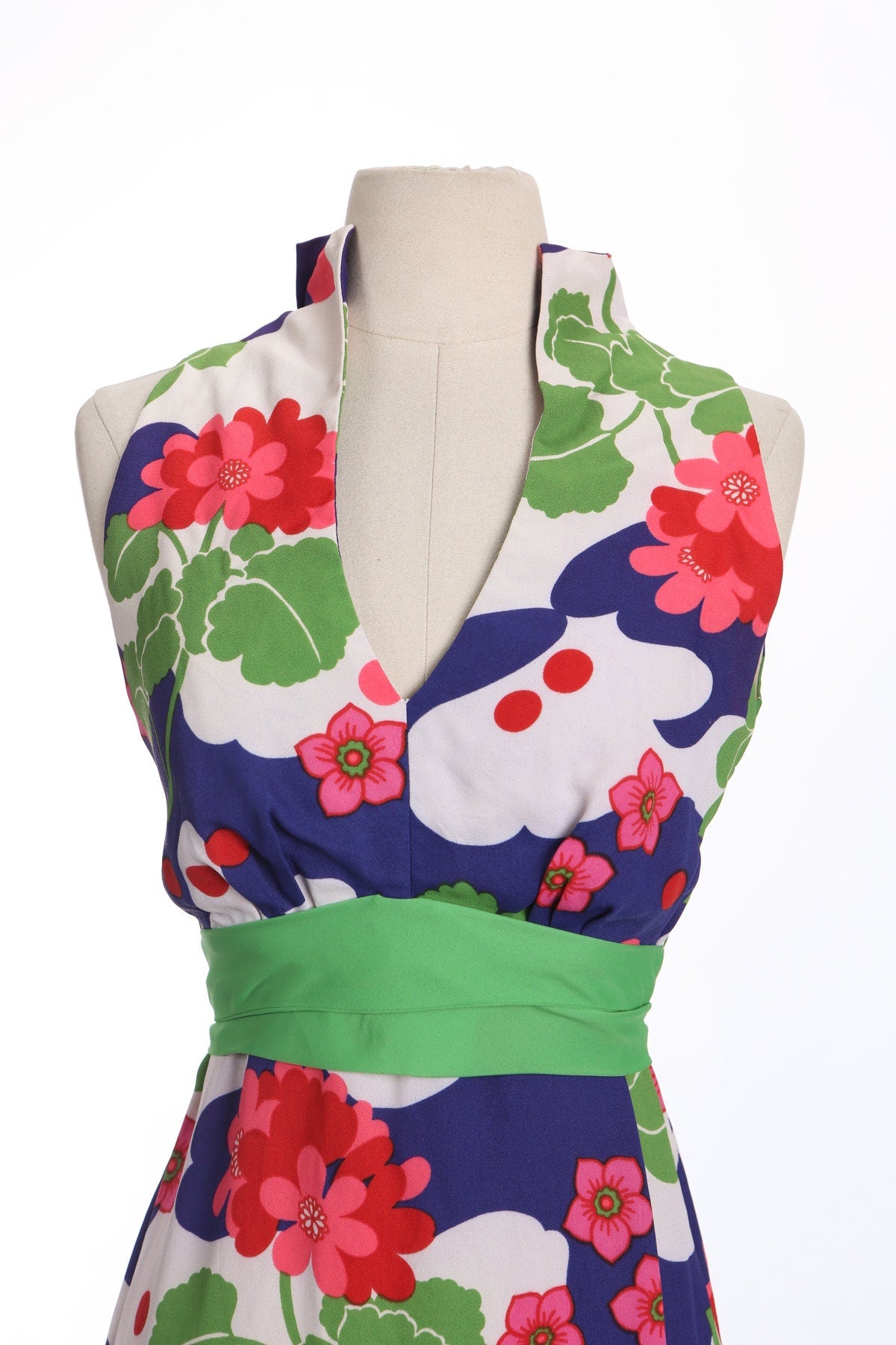 70's Long Floral Print Poly Summer Dress by Jezabelle Creations