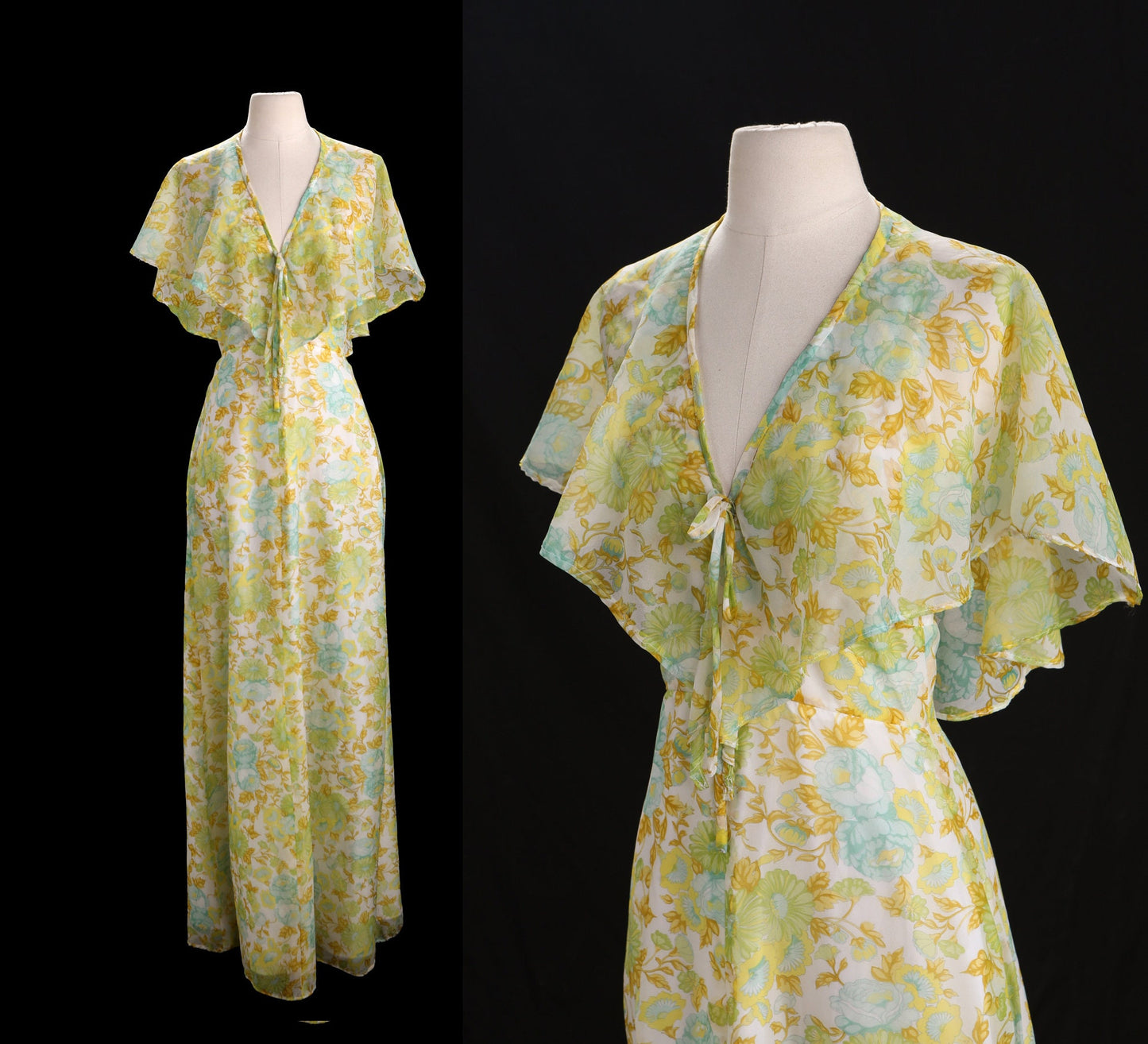 RESERVED - 1970s Summer Dress - Floral Print - Long - Halter Neck - Back Zipper Closure