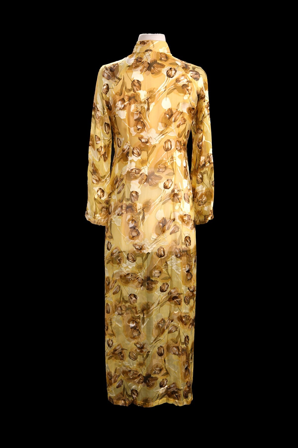 Vintage Cheongsam Dress with Yellow Flower Print Fabric Details