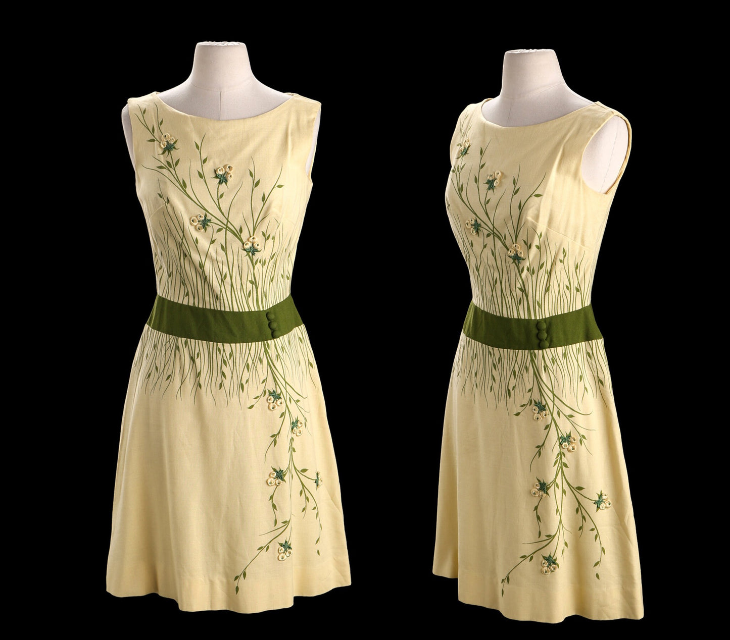 Vintage Women Yellow Casual Dress with Flower Embroidery Details
