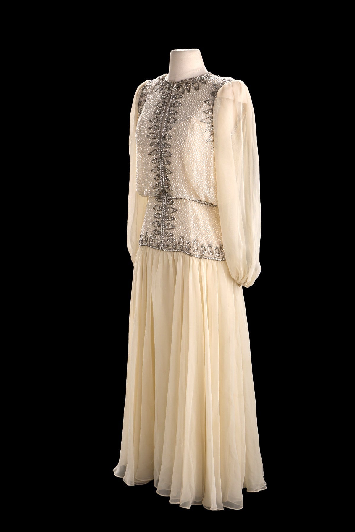 Vintage White Formal Sequin Dress - Era 1970s - 1980s