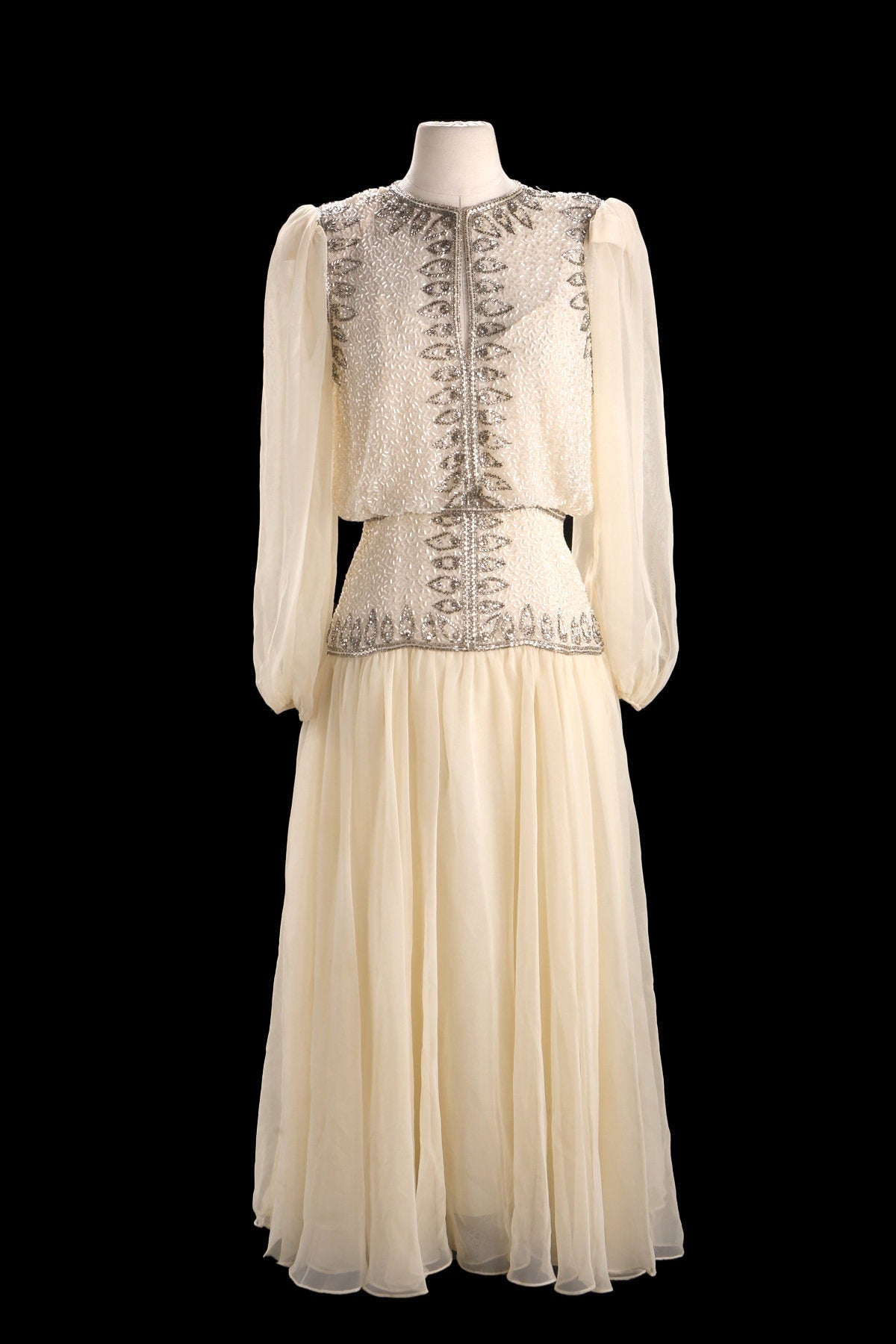 Vintage White Formal Sequin Dress - Era 1970s - 1980s