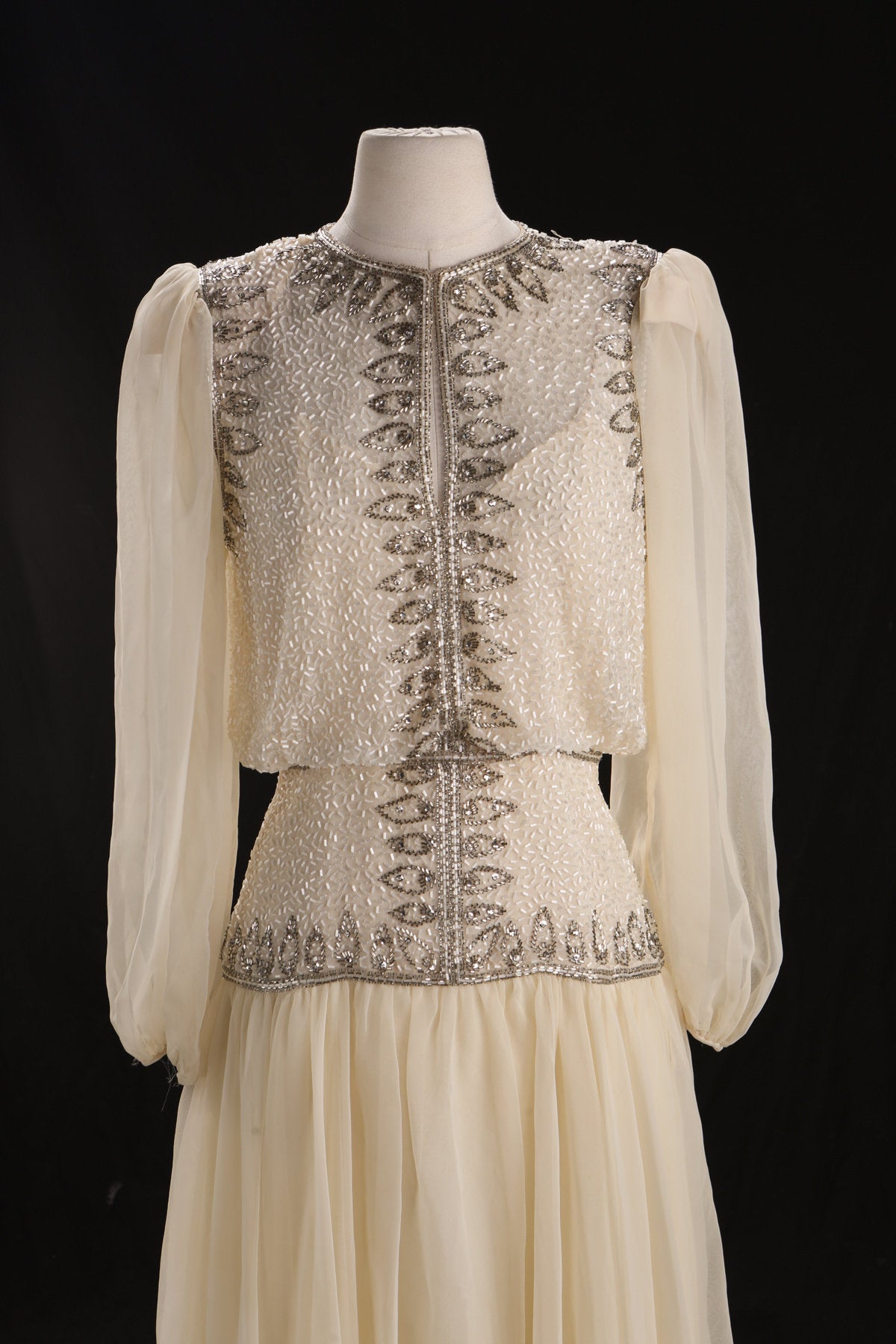 Vintage White Formal Sequin Dress - Era 1970s - 1980s