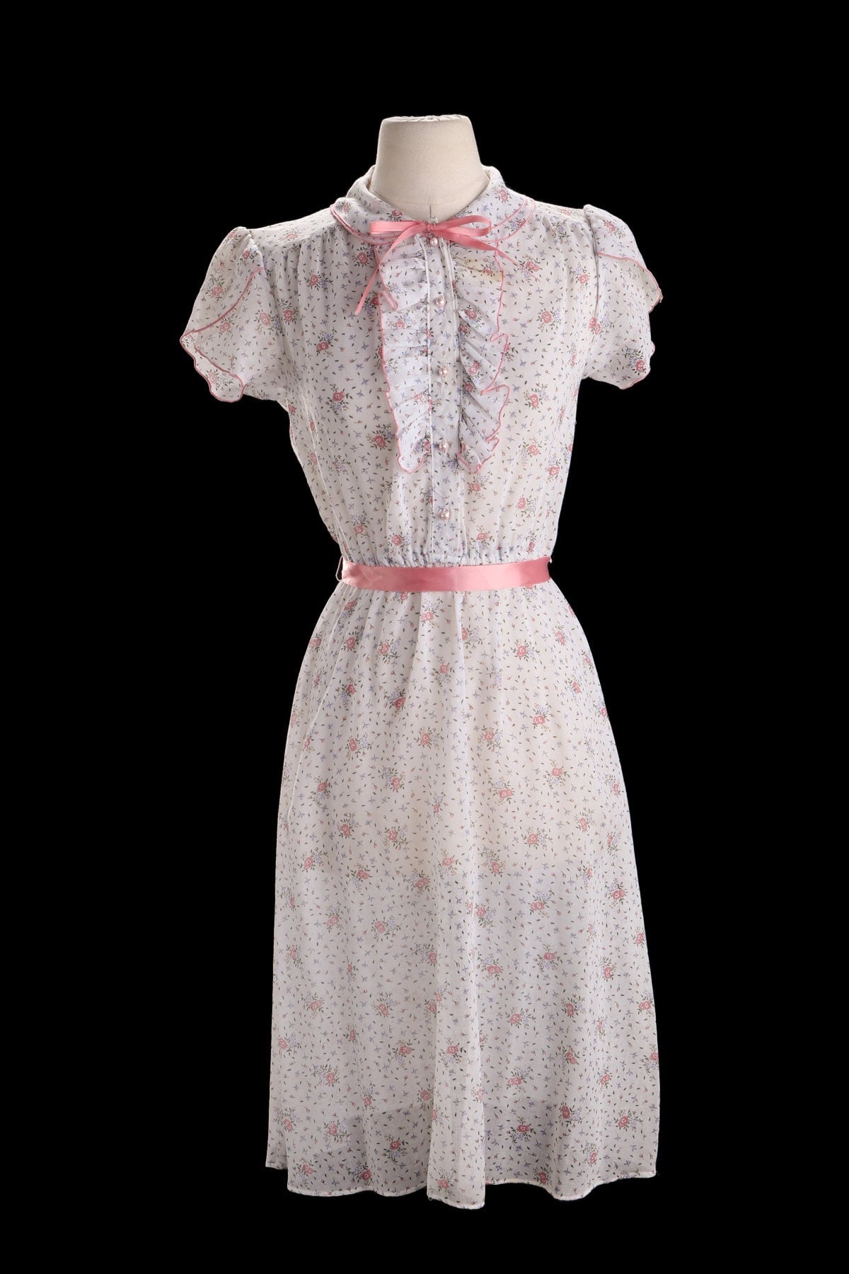 Vintage Floral Print White Summer Dress