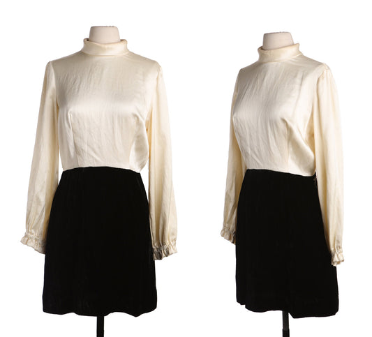 1980s Women Black and White Evening Party Dress