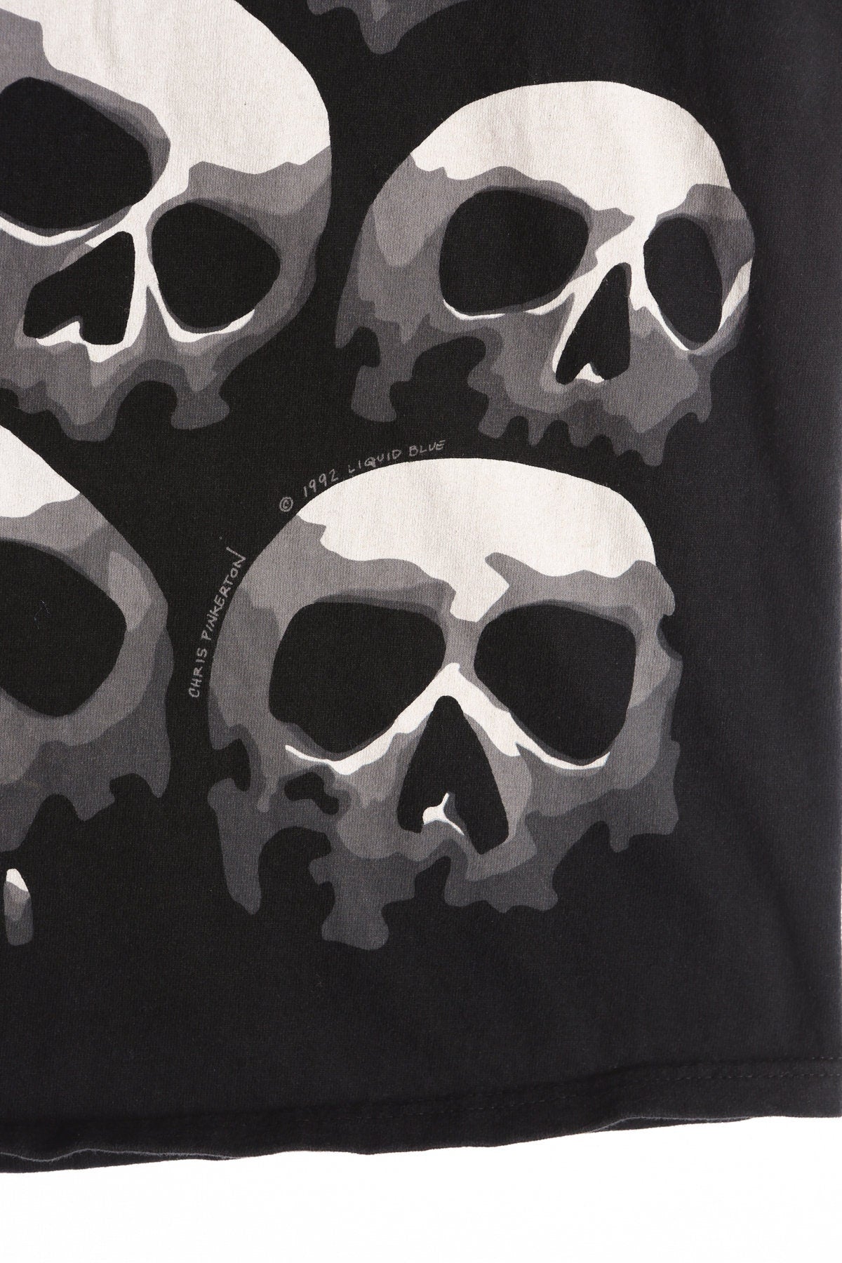 1992 Liquid Blue Black Skulls Graphic T-shirt by Chris Pinkerton