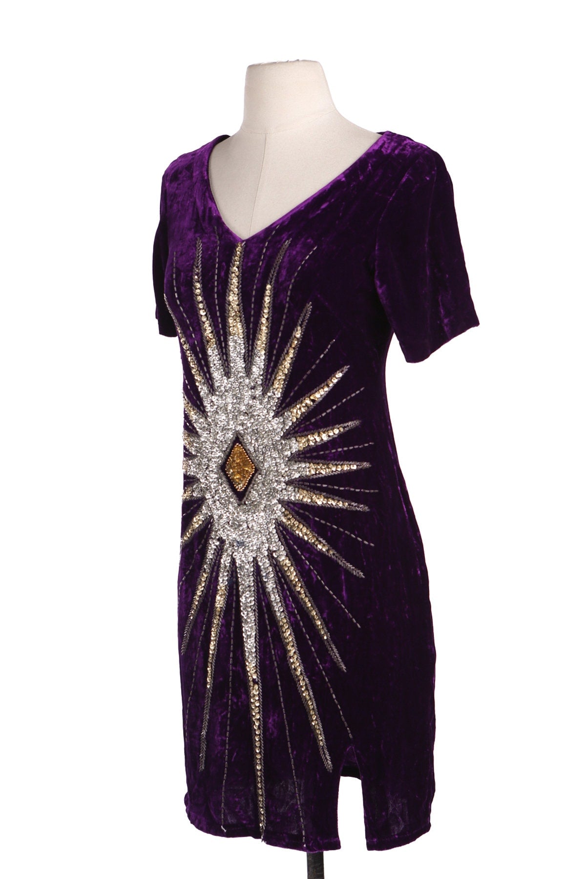 Purple Velvet Dress with Front Silver Sequence Start