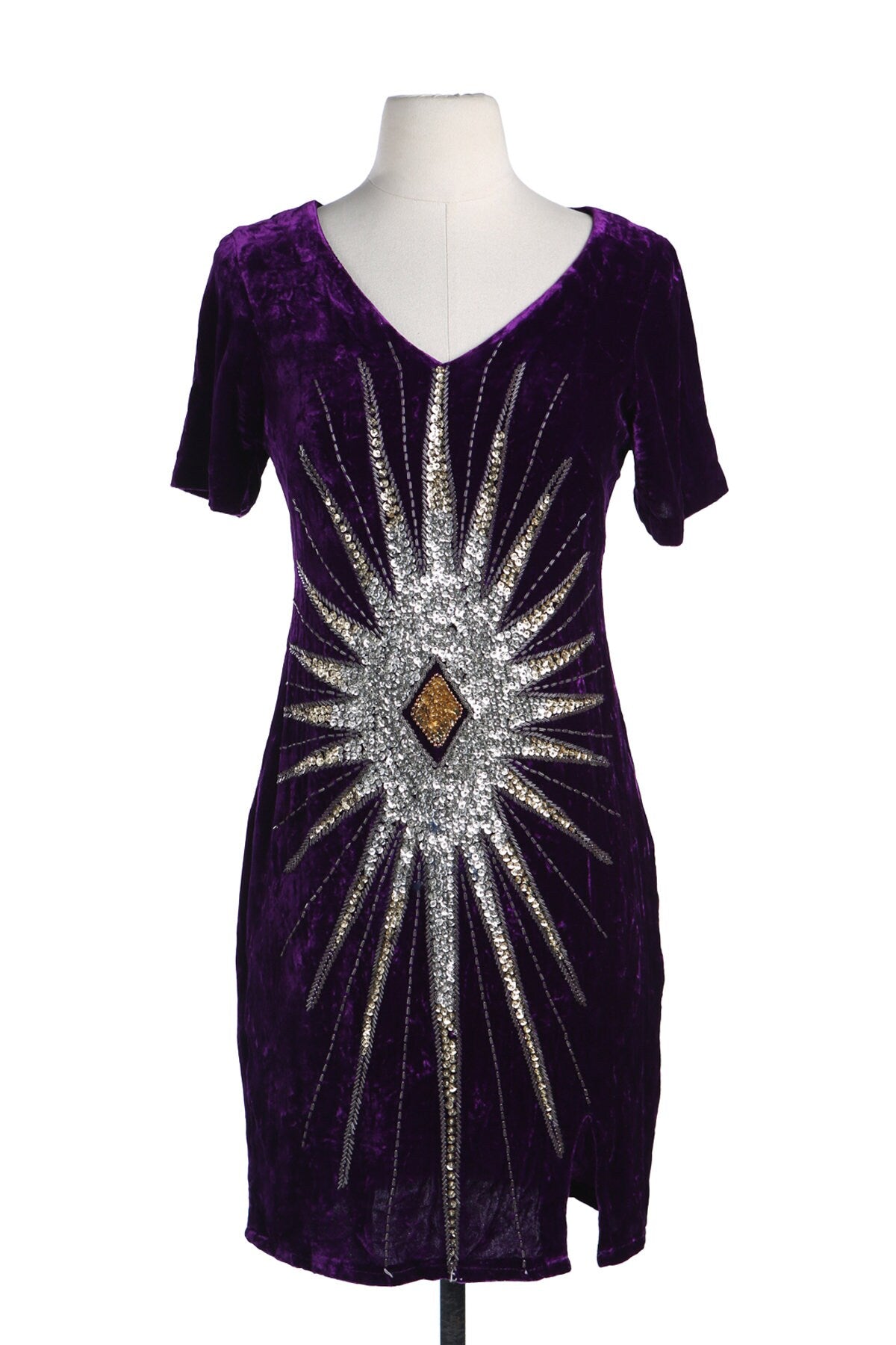 Purple Velvet Dress with Front Silver Sequence Start