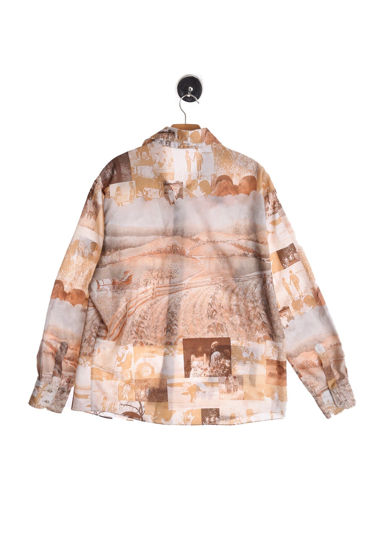 70s Men Button Up Graphic Long Sleeve Shirt