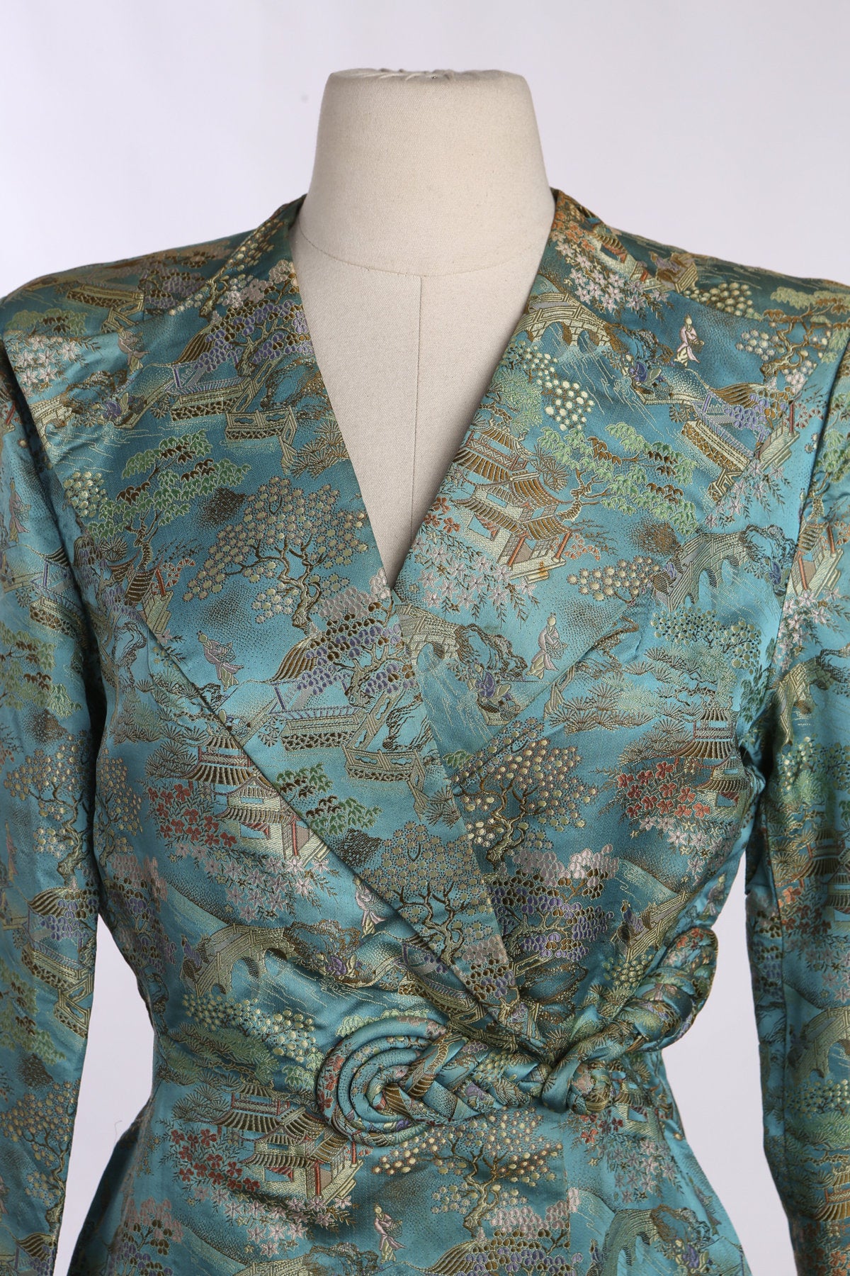 Vintage Brocade Green Coat - Made in China