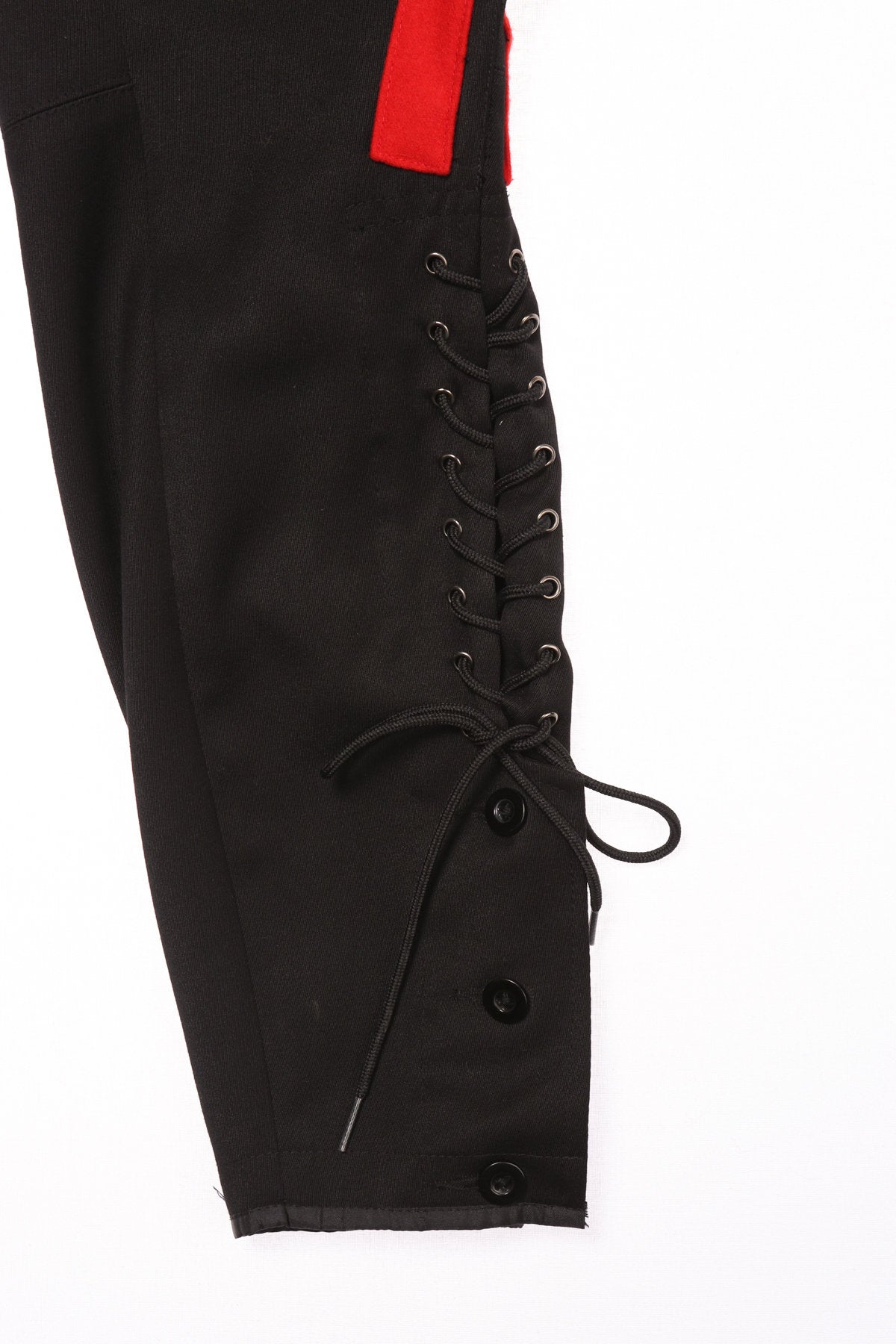 Men's Black Riding Pants with Red Side Lines and Bottom Lace Closure