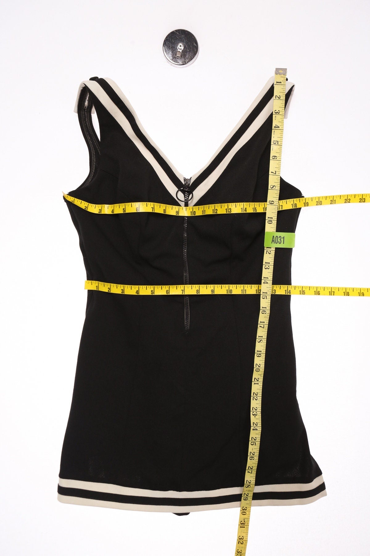 Women Black Swimsuit with Front Chest Zipper Closure - Era 1960s - 1970s