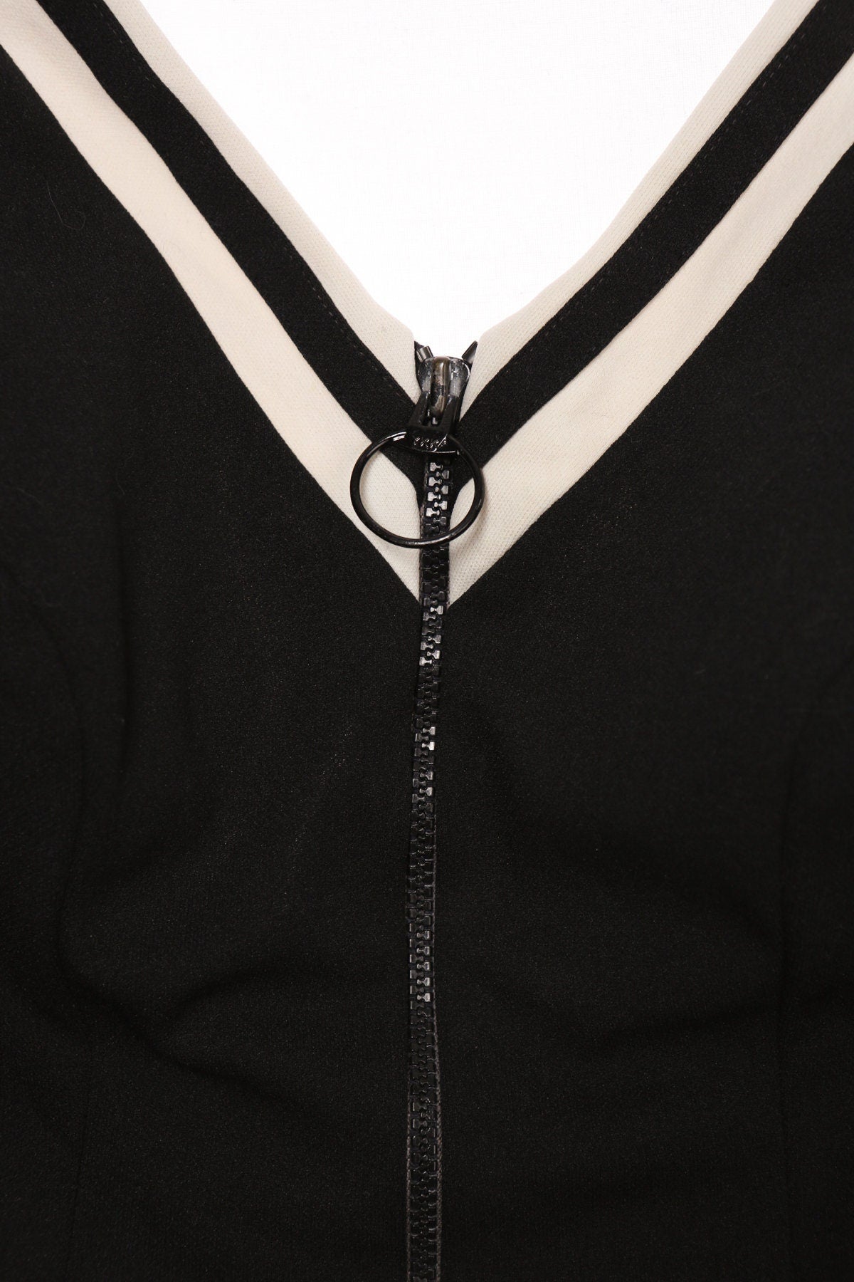 Women Black Swimsuit with Front Chest Zipper Closure - Era 1960s - 1970s