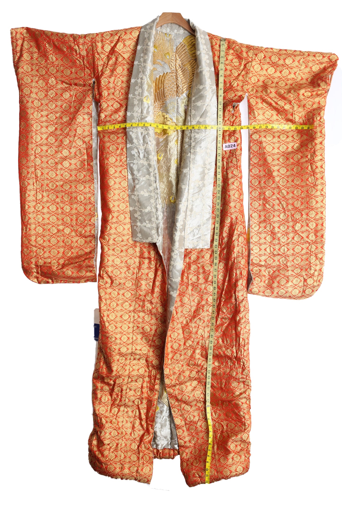 Vintage Kimono Robe with Peacock Embroidery