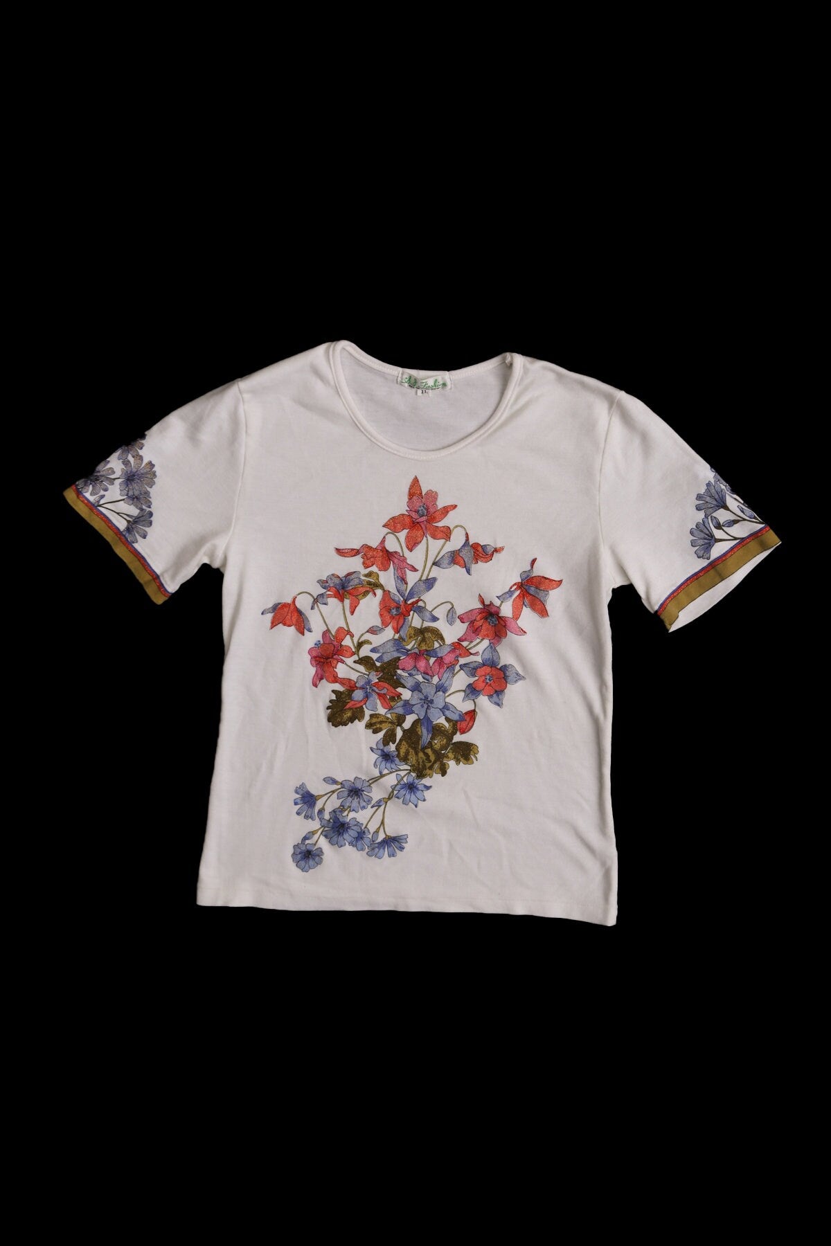 Flower Print White Crew Neck Blouse - Era 70s - 80s - Design from Japan