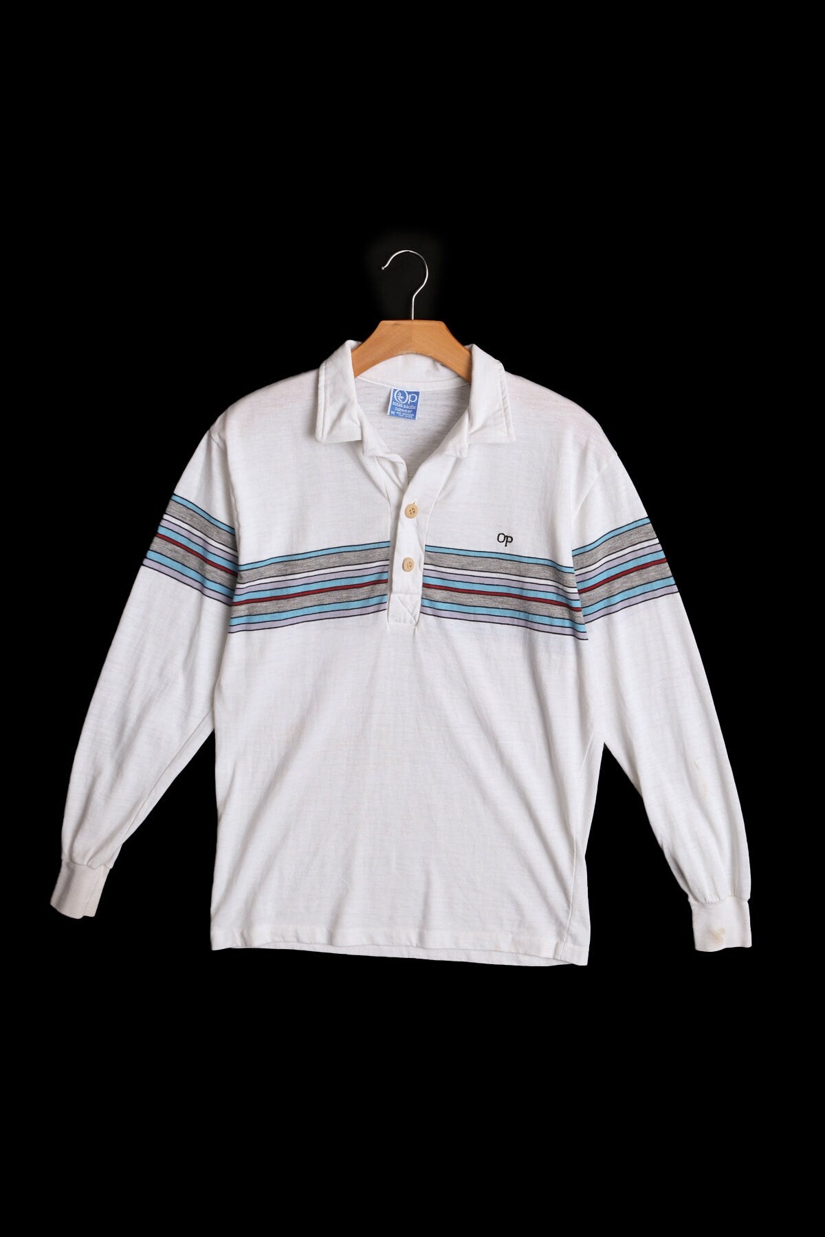 Op Long Sleeve White Striped Shirt - Era 70s - 80s
