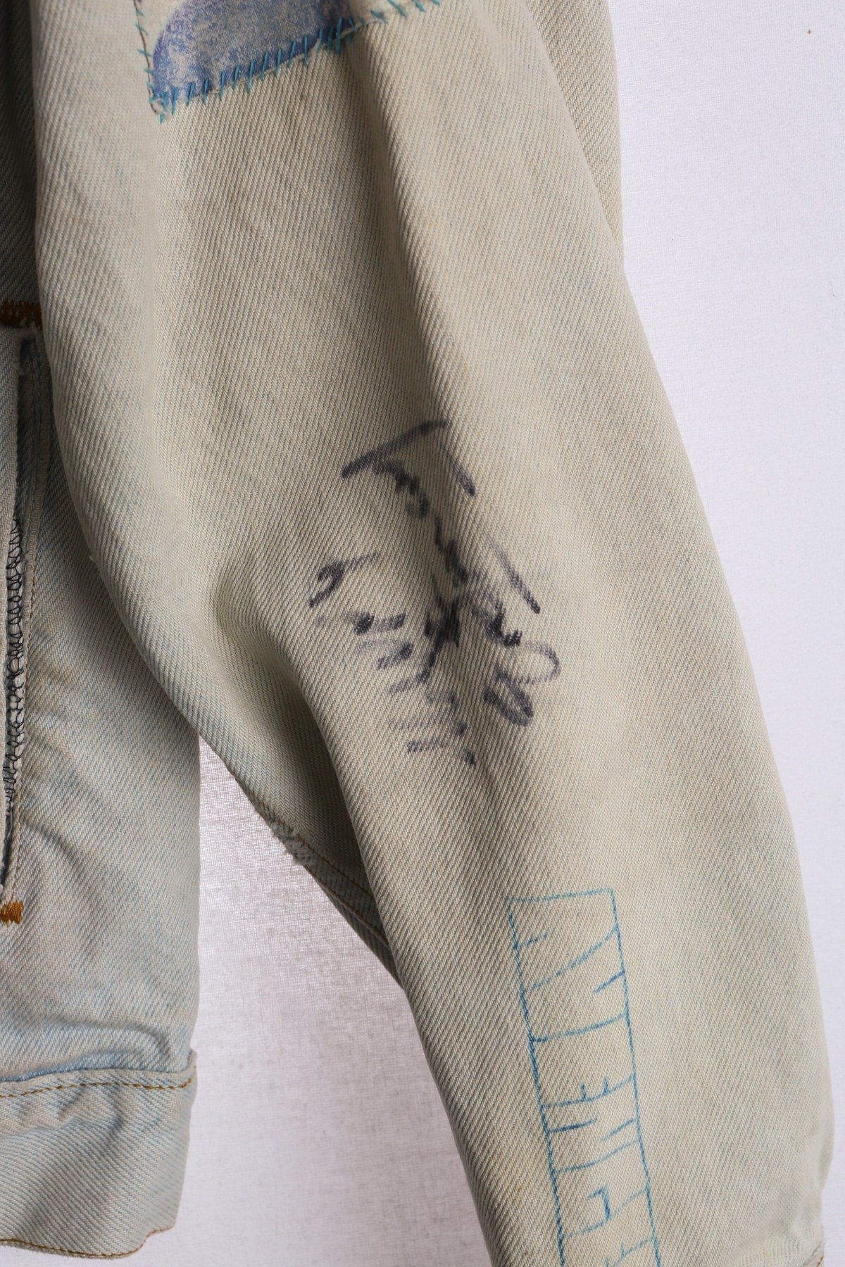 Punk Rock Costume Made Denim Jacket with Studded Back - Hand Painted - Back Patchwork