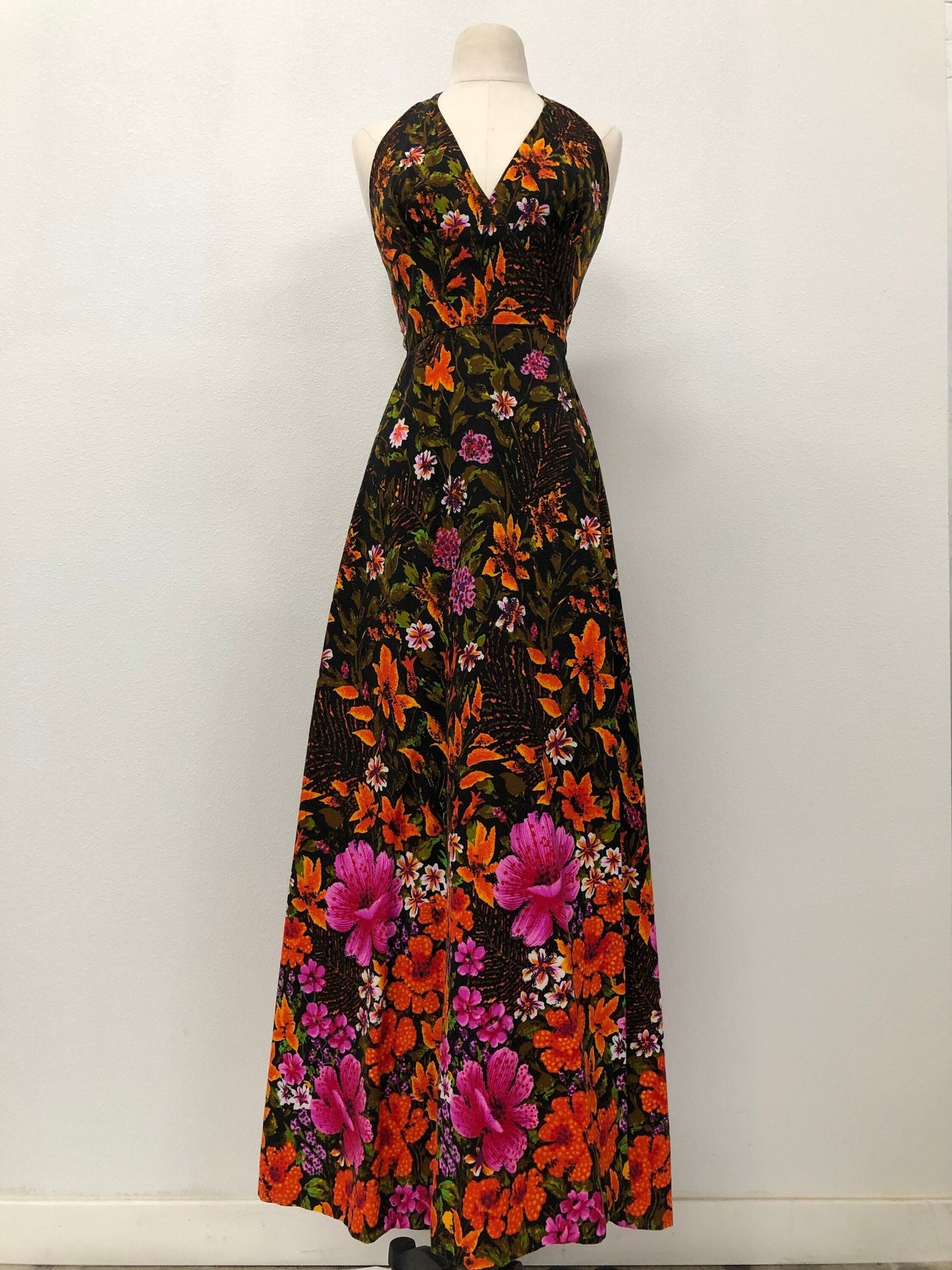 Wrap around summer yellow black long dress floral print hawaiian dress women vintage