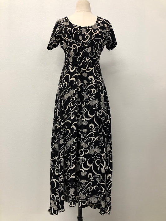 Summer geometric print white dress rayon long black vintage women