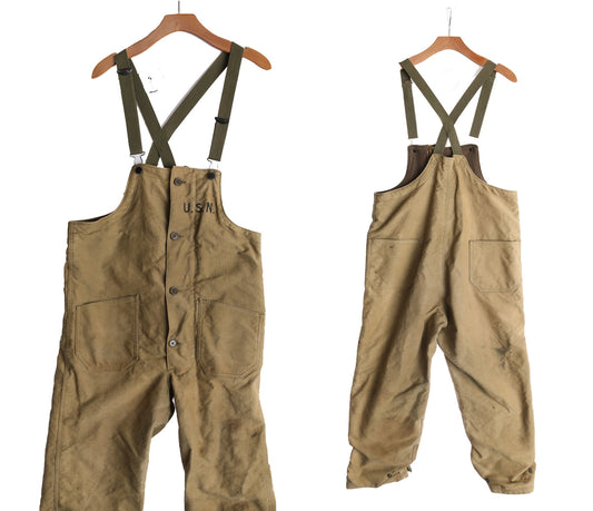 Vintage USN Military Green Canvas Insulated Overalls