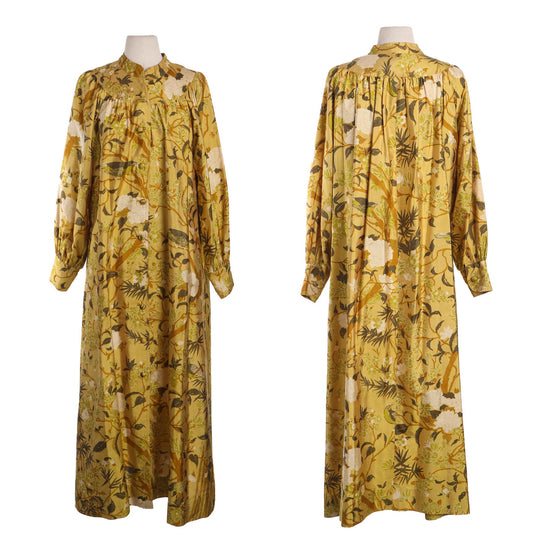 Vintage Yellow Floral Print Silk Dress - Era 70s - 80s / Made in Thailand