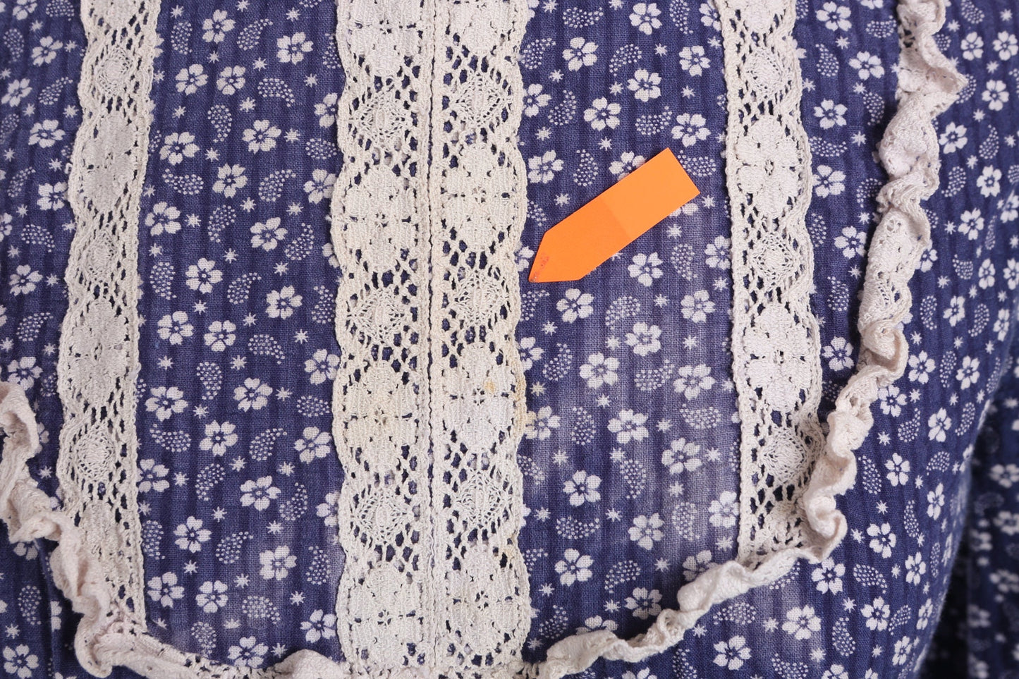 Vintage Blue Floral Print Long Prairie Dress - Era 70s - 80s