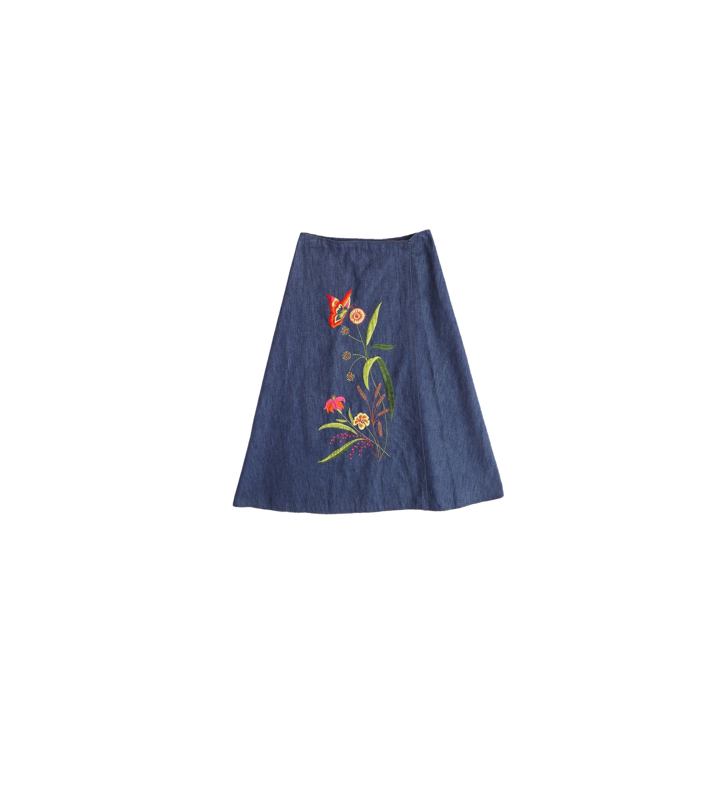 Blue Denim Flower Embroidered Skirt