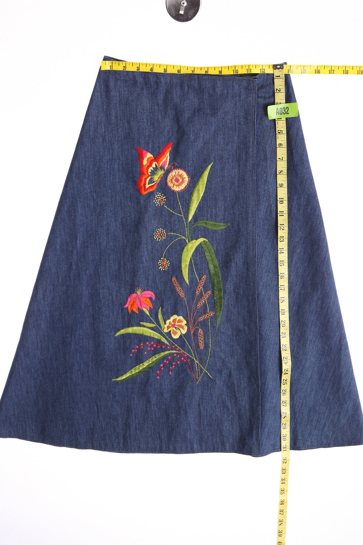 Blue Denim Flower Embroidered Skirt