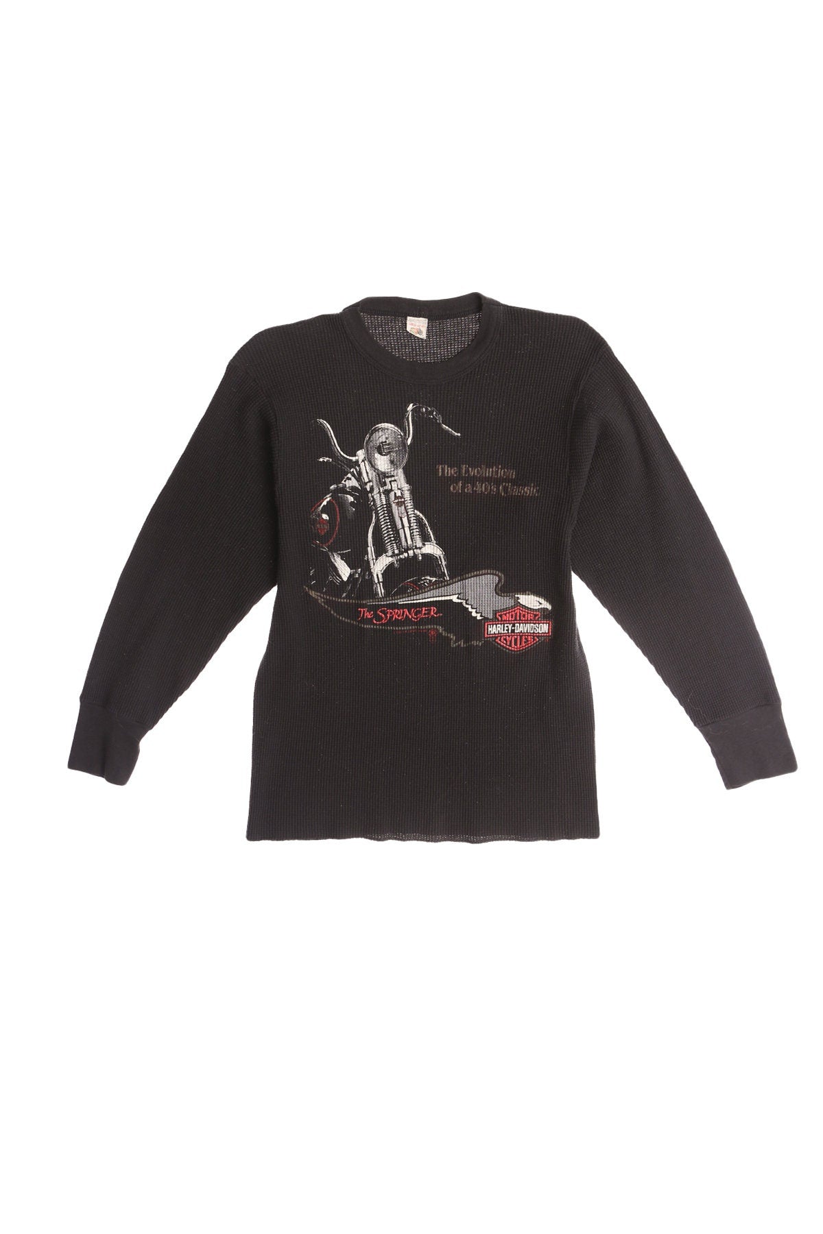 Vintage Black Thermal Shirt - The Springer Harley Davidson Print