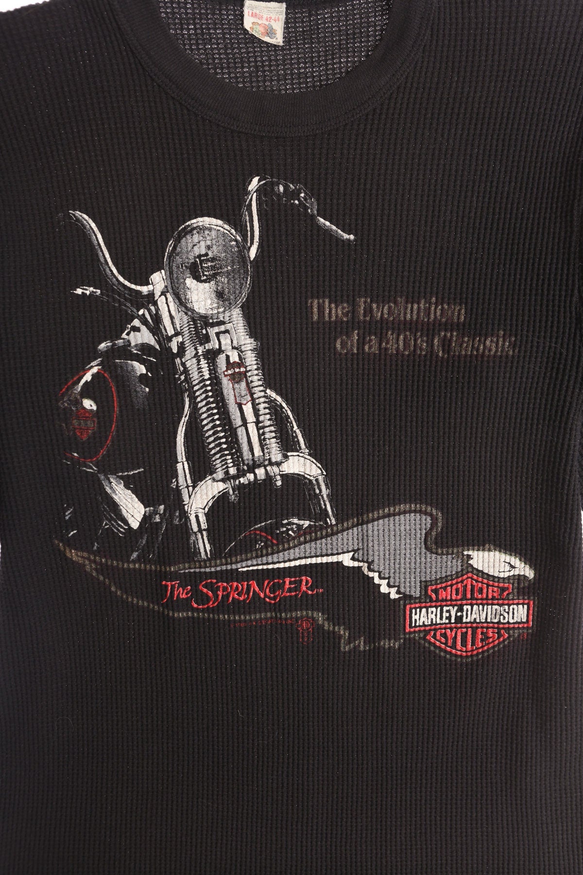 Vintage Black Thermal Shirt - The Springer Harley Davidson Print