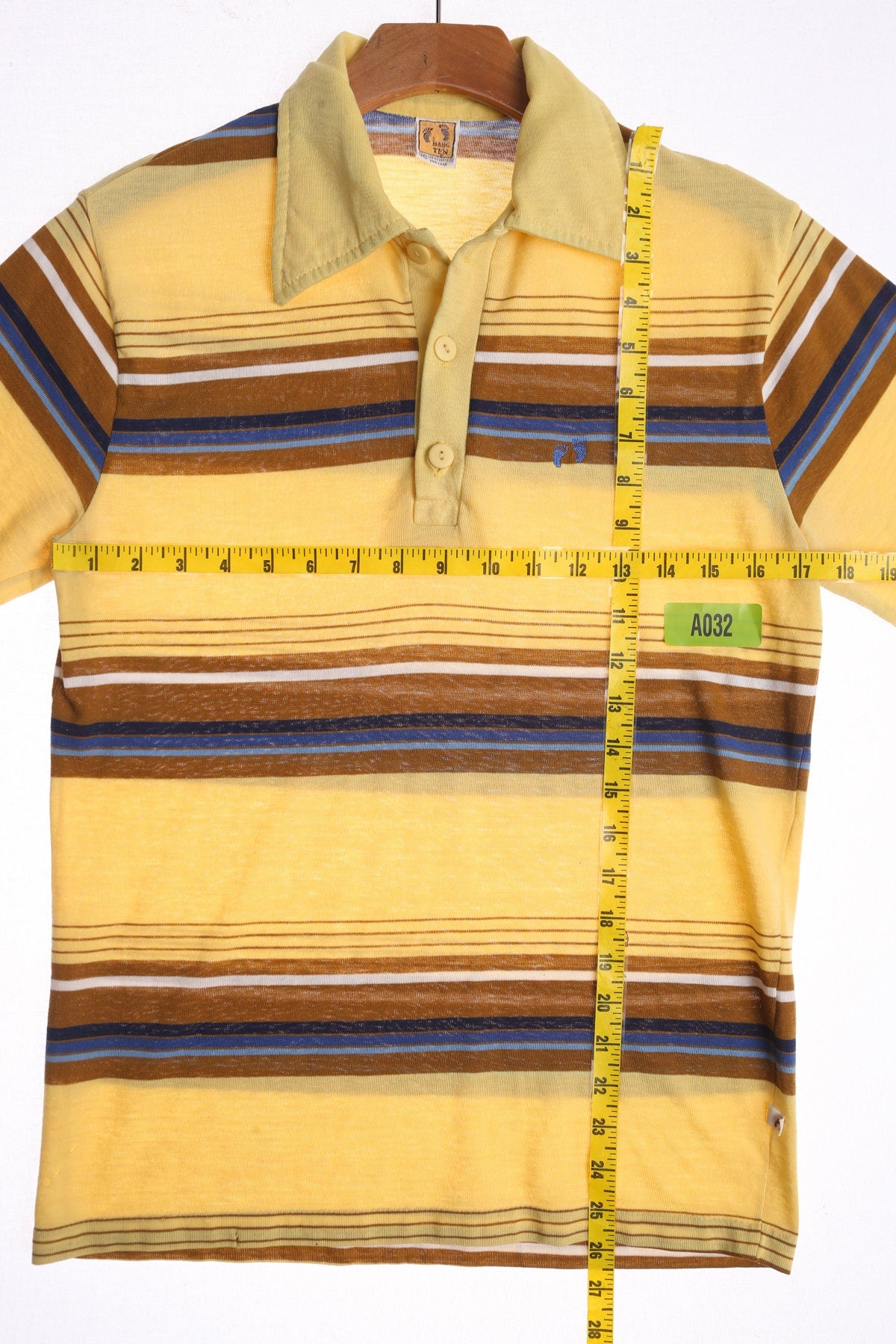 Hange Ten Yellow Striped Polo Shirt - Era 70s - 80s