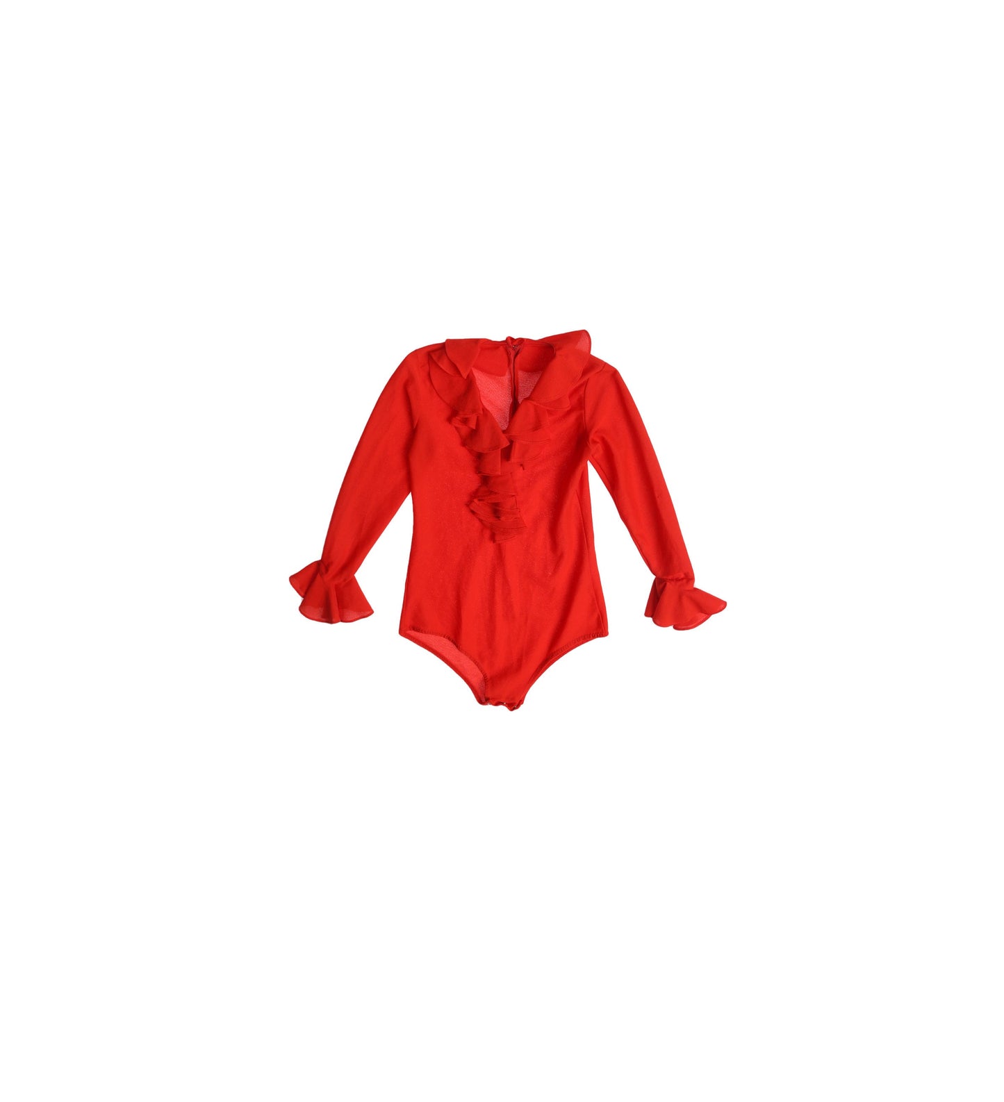 Women Red Poly Leotard with Collar Ruffles