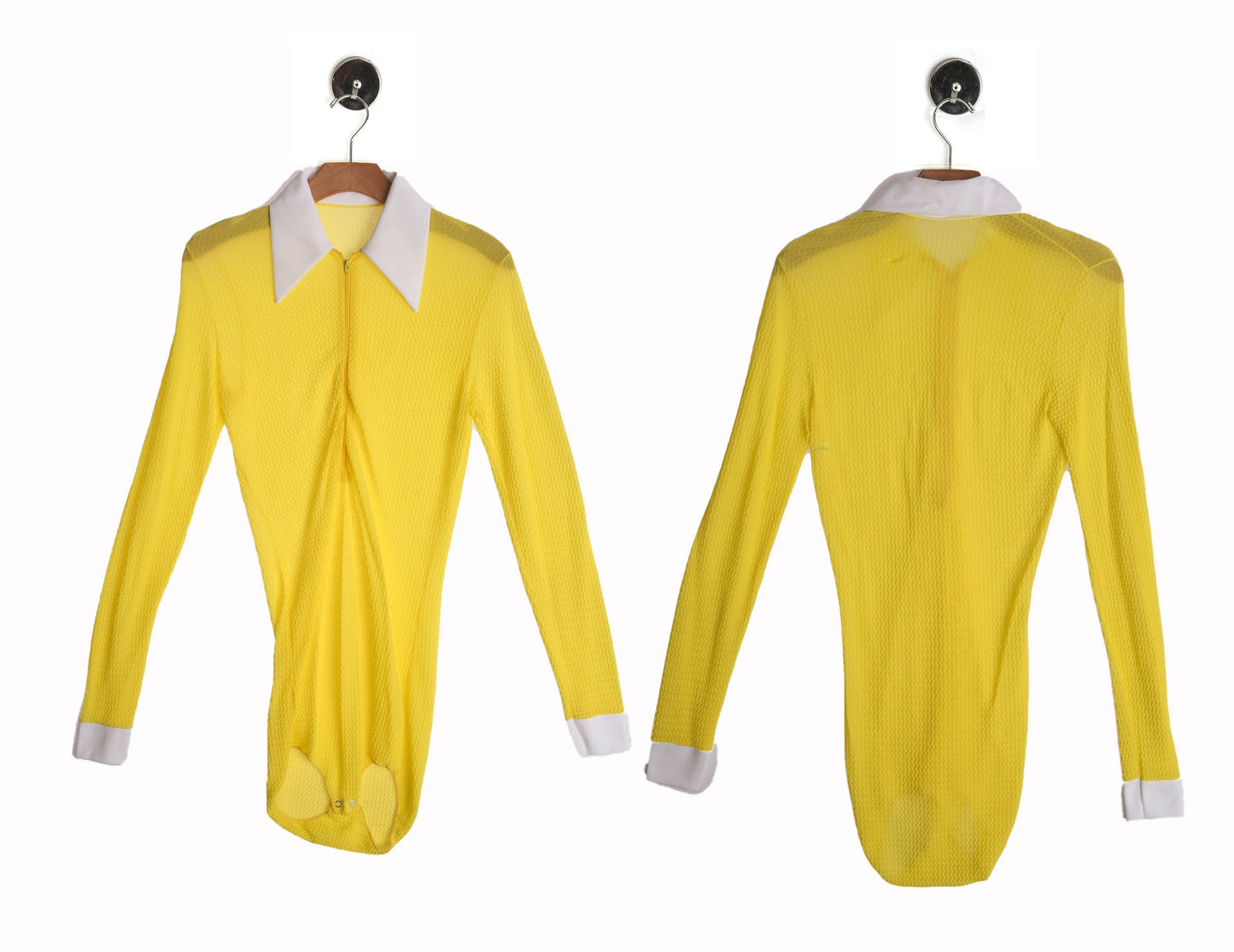1970s Yellow Leotard Top with White Collar