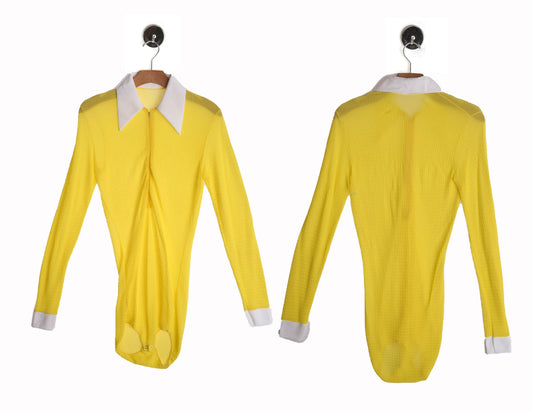 1970s Yellow Leotard Top with White Collar