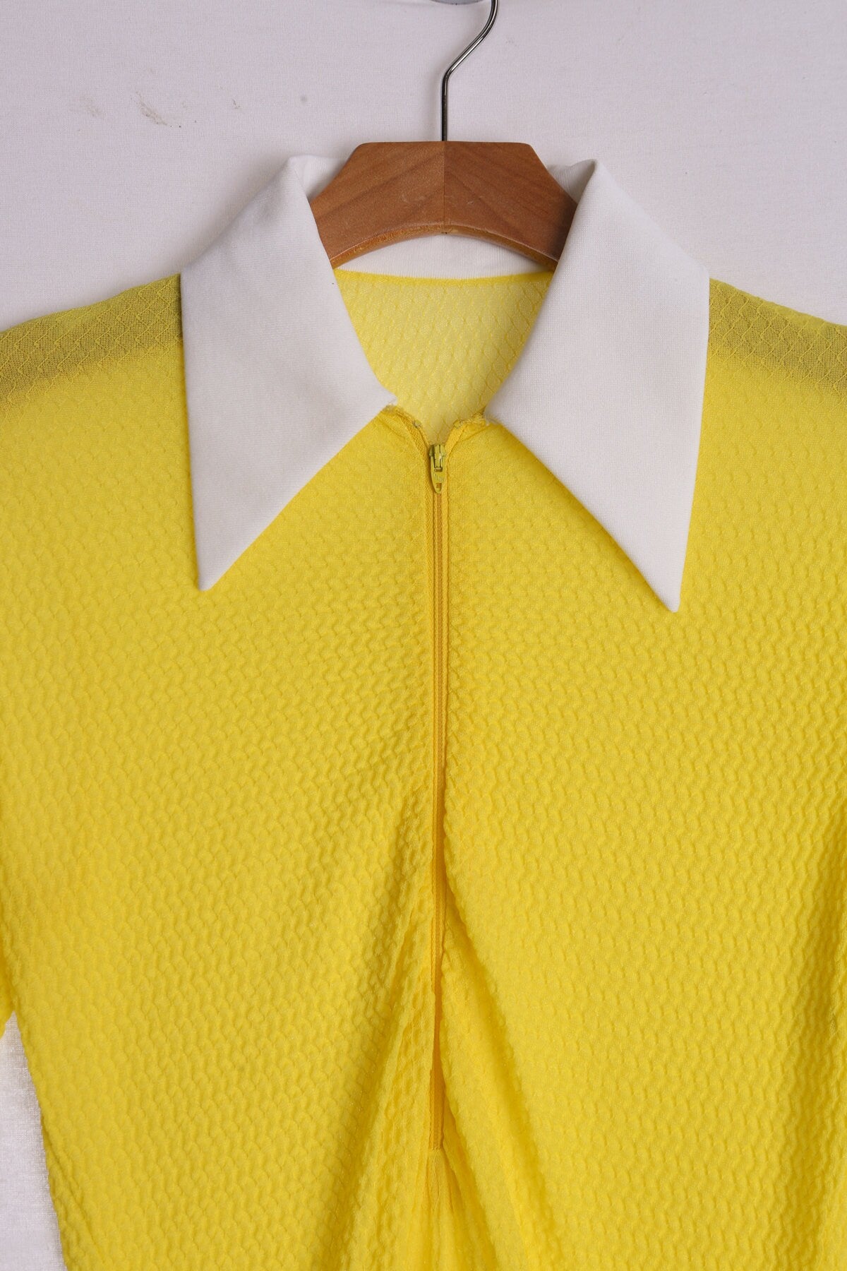 1970s Yellow Leotard Top with White Collar