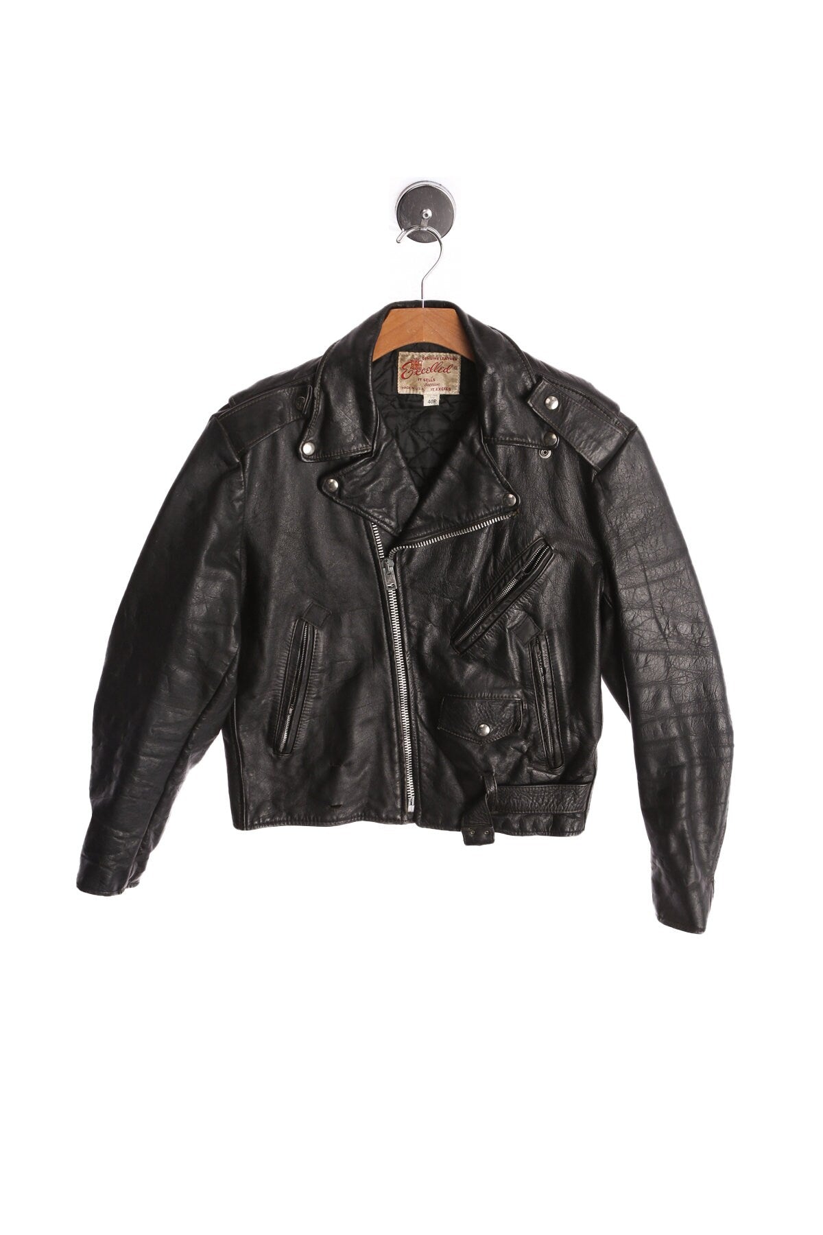 Vintage Black Biker Leather Jacket by Excelled - Made in USA - Era 1980s - 1990s