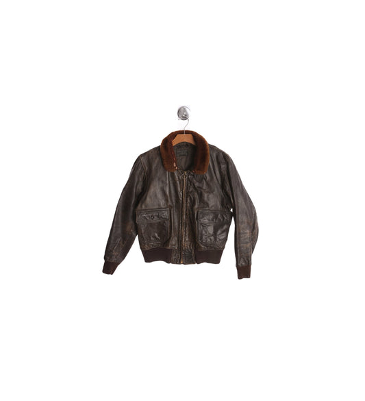 G-1 Brown Leather Bomber Jacket with Fur Collar - Era 1940s - 1950s