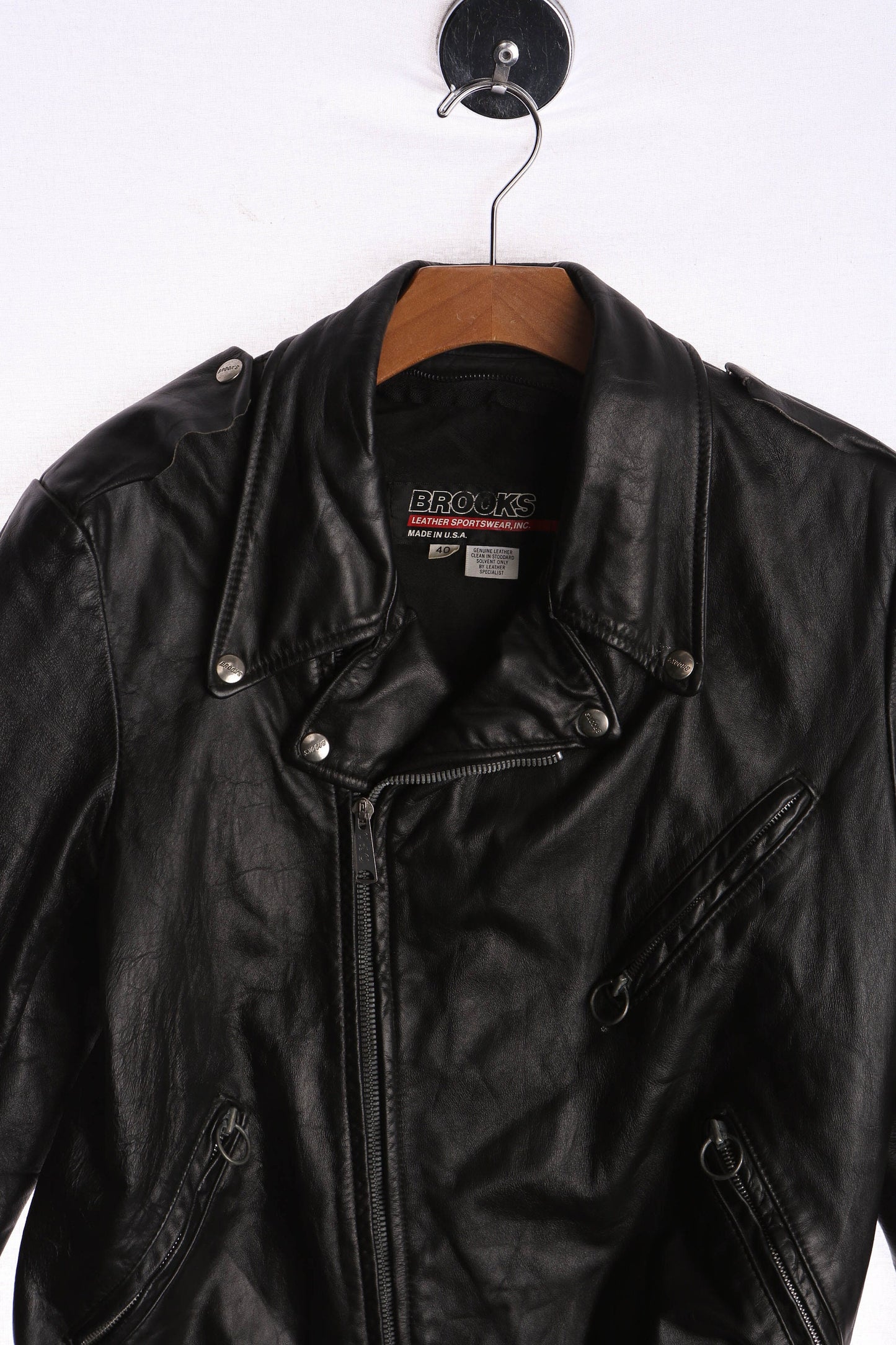 Men's Black Leather Biker Jacket - Made in USA - Brooks Label - Size 40