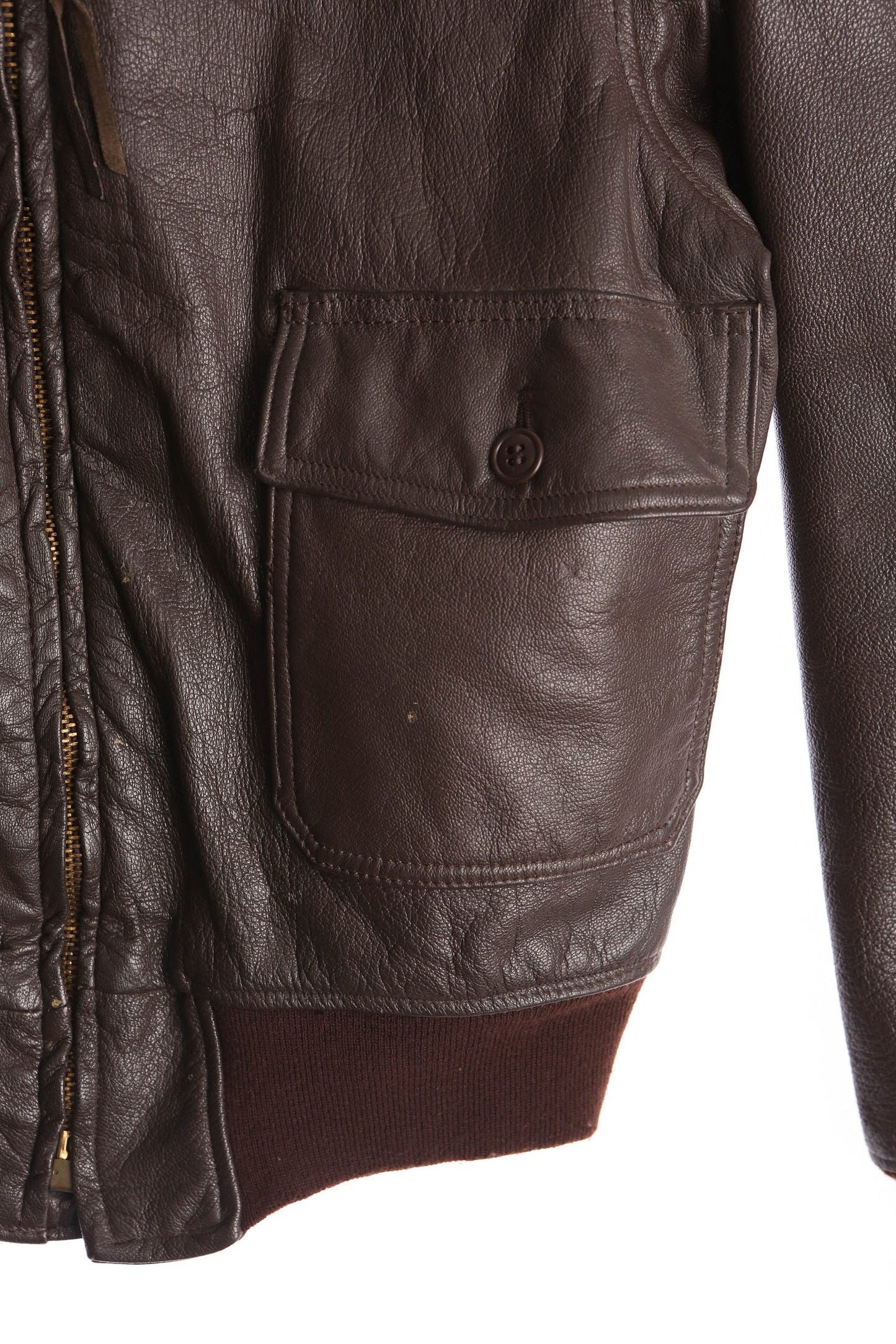 Men's Brown Leather Bomber Jacket with Faux Fur Collar - Type G-1 - Size 44 - By the Martin Lane Co. Inc