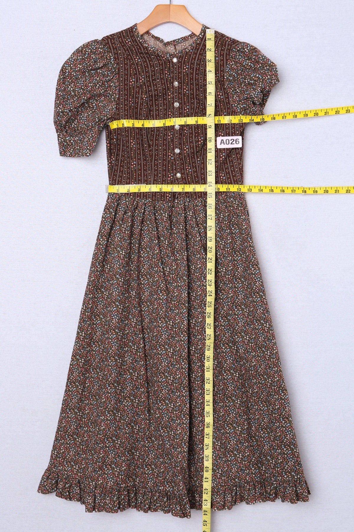 Vintage Prairie Dress Brown Floral Print