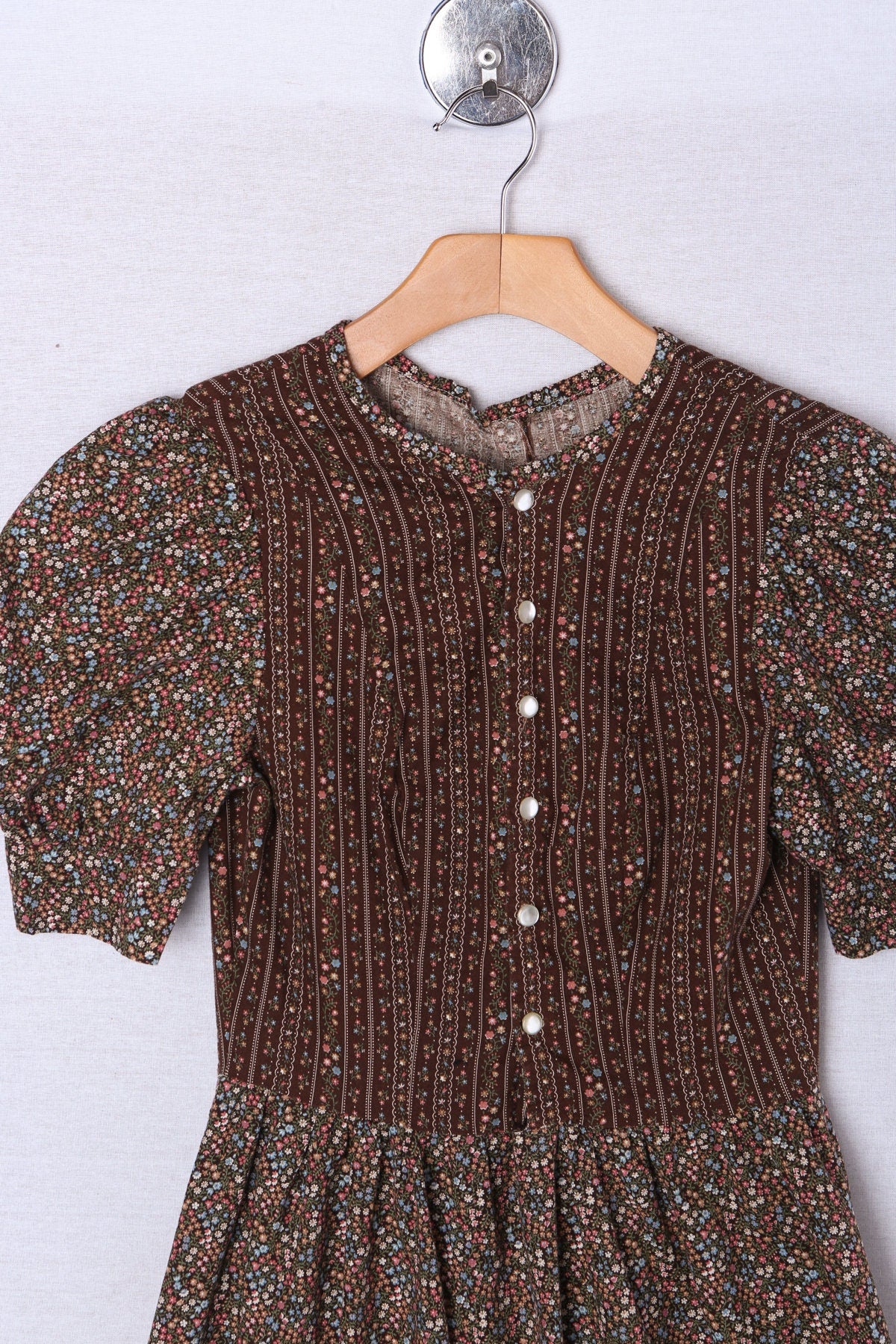 Vintage Prairie Dress Brown Floral Print